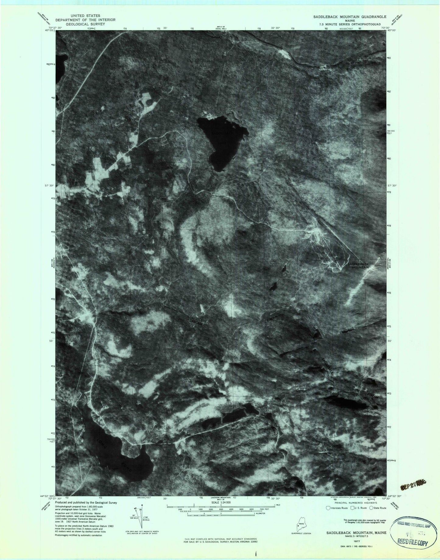 Classic USGS Saddleback Mountain Maine 7.5'x7.5' Topo Map Image
