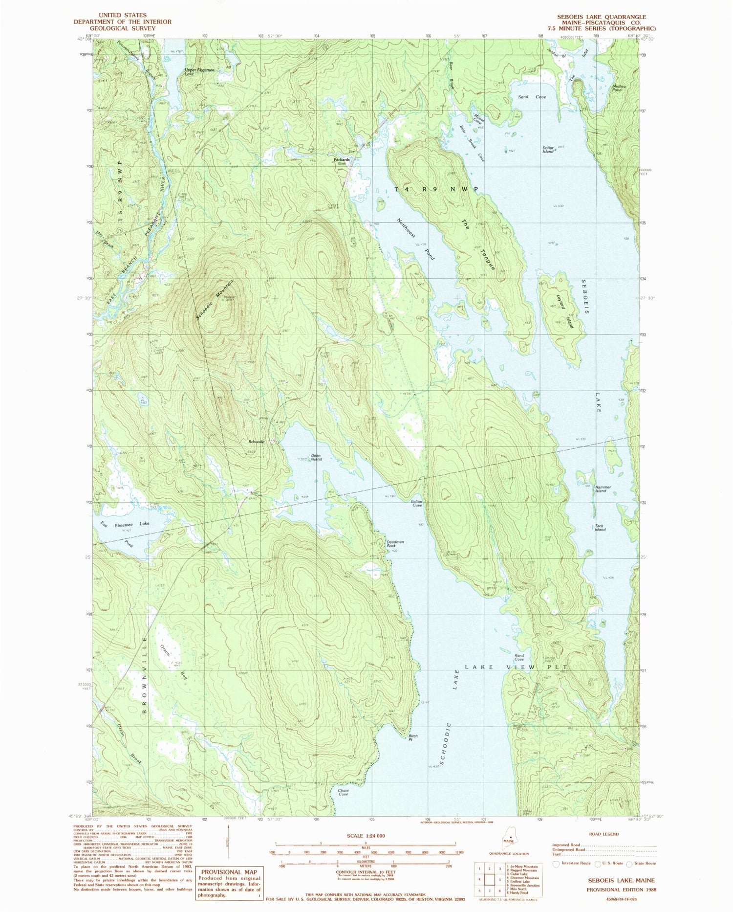 Classic USGS Seboeis Lake Maine 7.5'x7.5' Topo Map Image