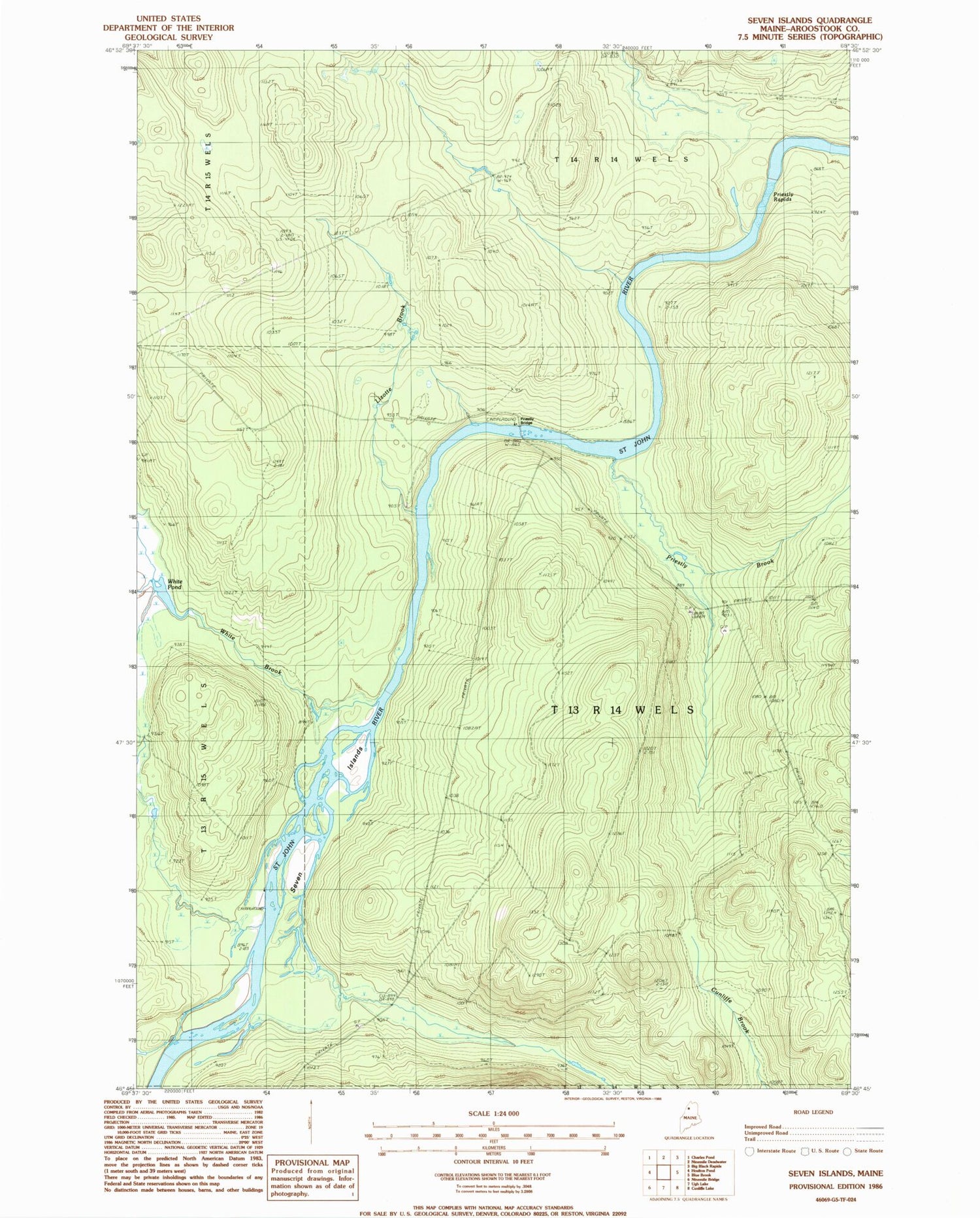 Classic USGS Seven Islands Maine 7.5'x7.5' Topo Map Image
