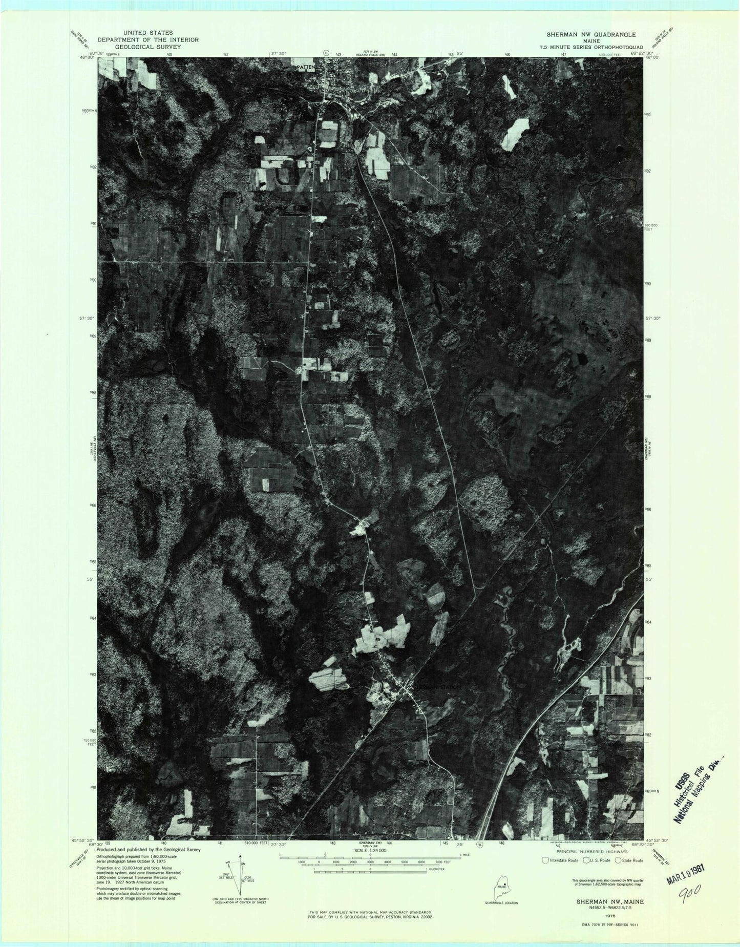 Classic USGS Patten Maine 7.5'x7.5' Topo Map Image
