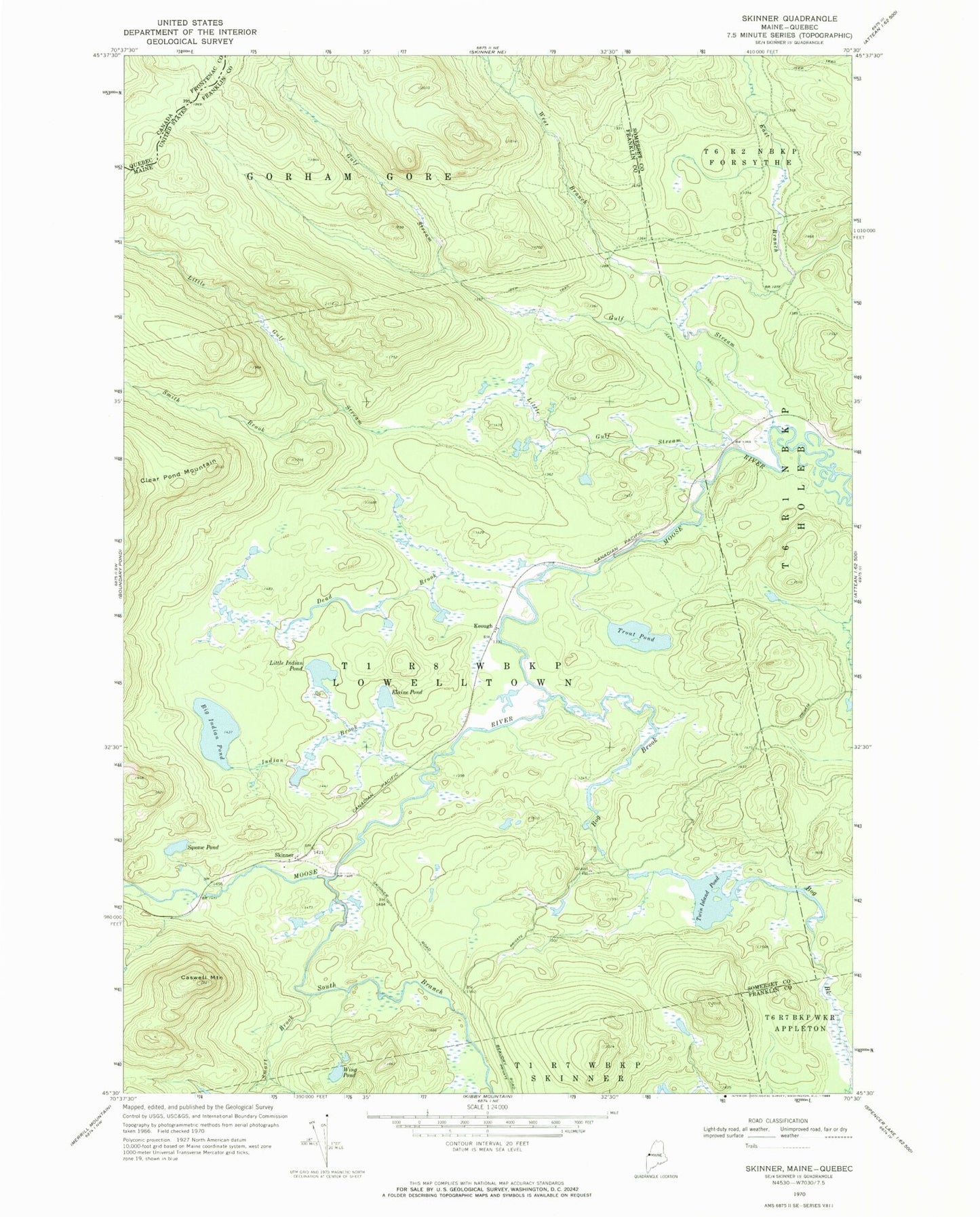 Classic USGS Skinner Maine 7.5'x7.5' Topo Map Image