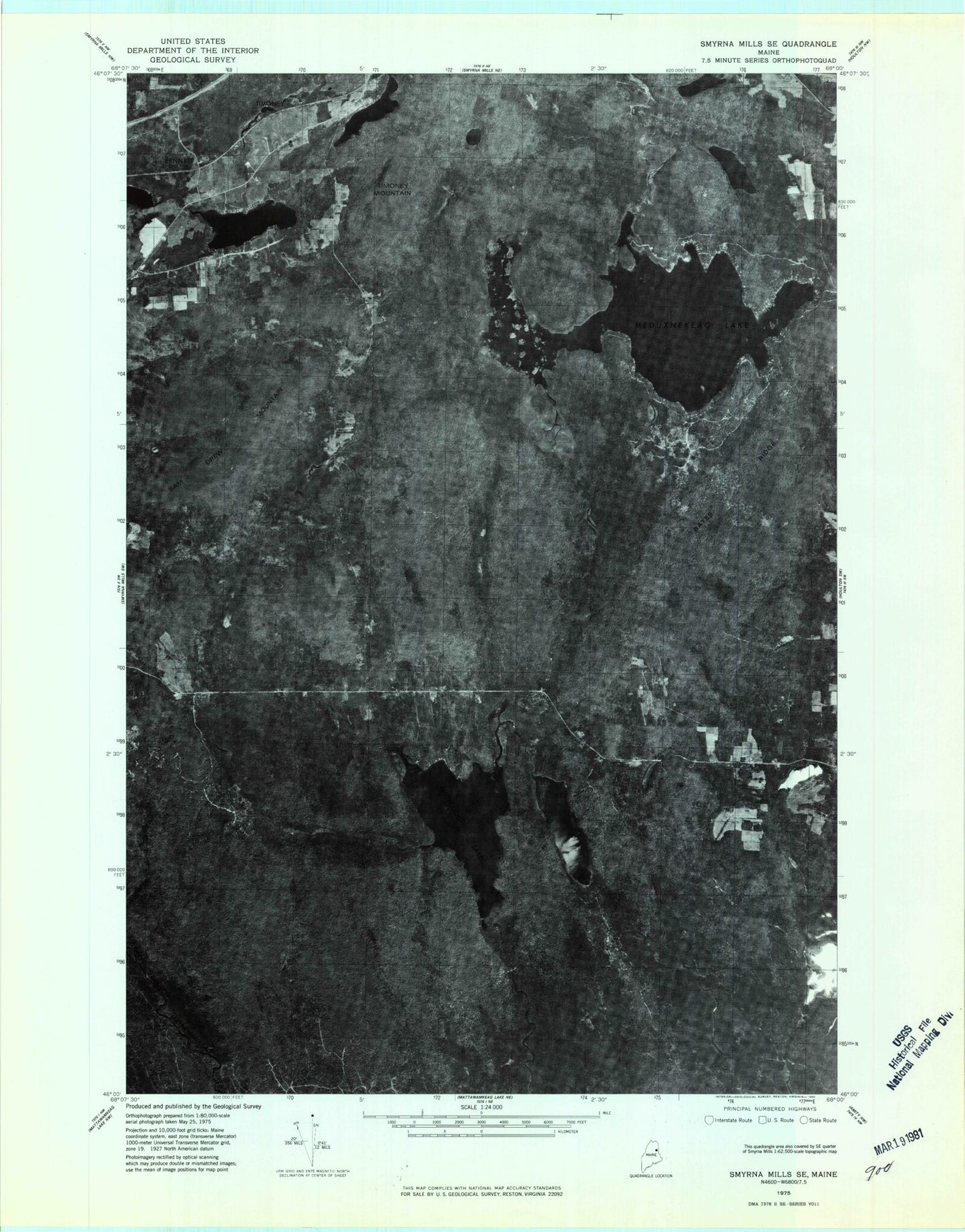 Classic USGS Meduxnekeag Lake Maine 7.5'x7.5' Topo Map Image
