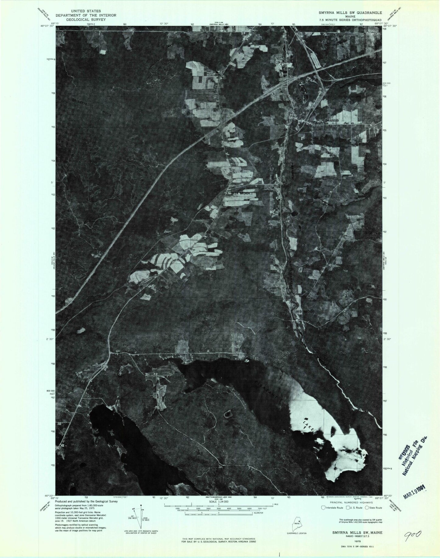 Classic USGS Oakfield Maine 7.5'x7.5' Topo Map Image