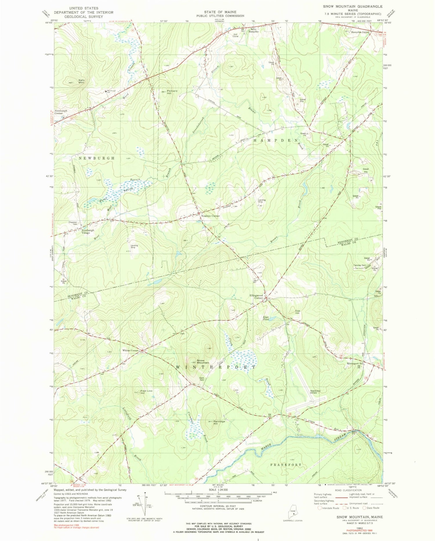 Classic USGS Snow Mountain Maine 7.5'x7.5' Topo Map Image