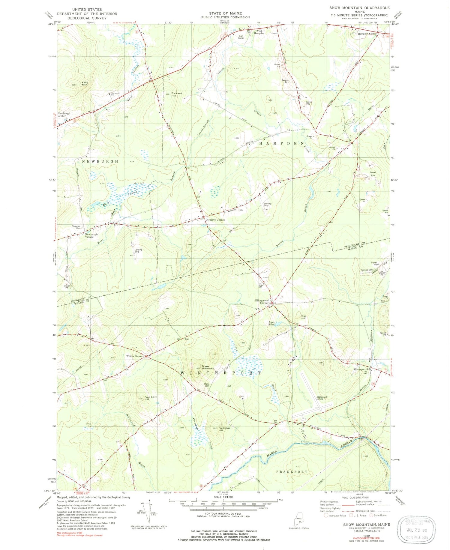 Classic USGS Snow Mountain Maine 7.5'x7.5' Topo Map Image