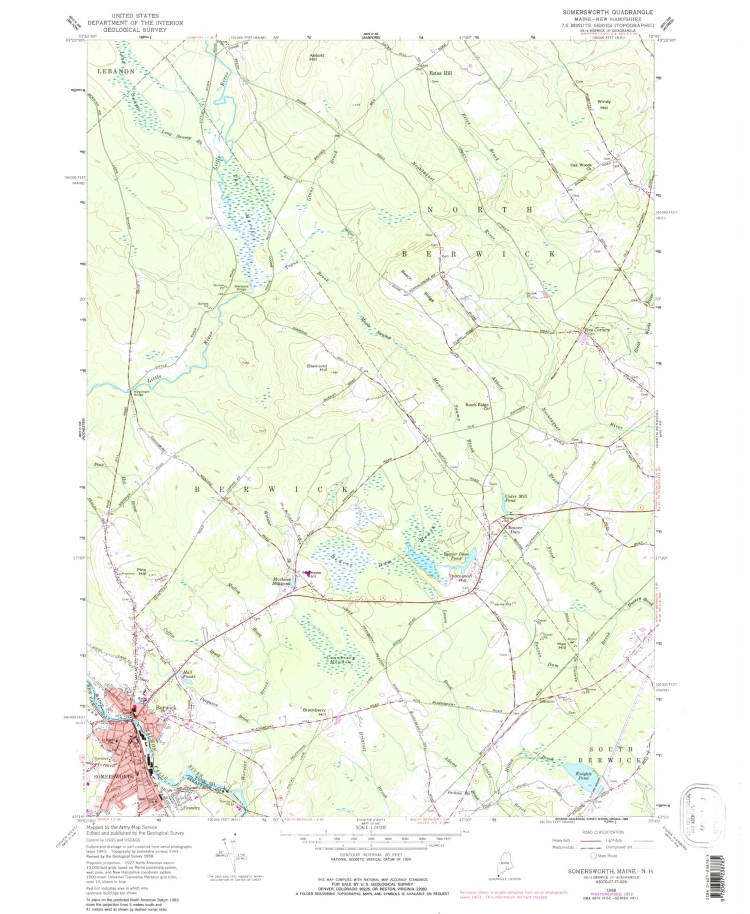 Classic USGS Somersworth New Hampshire 7.5'x7.5' Topo Map Image