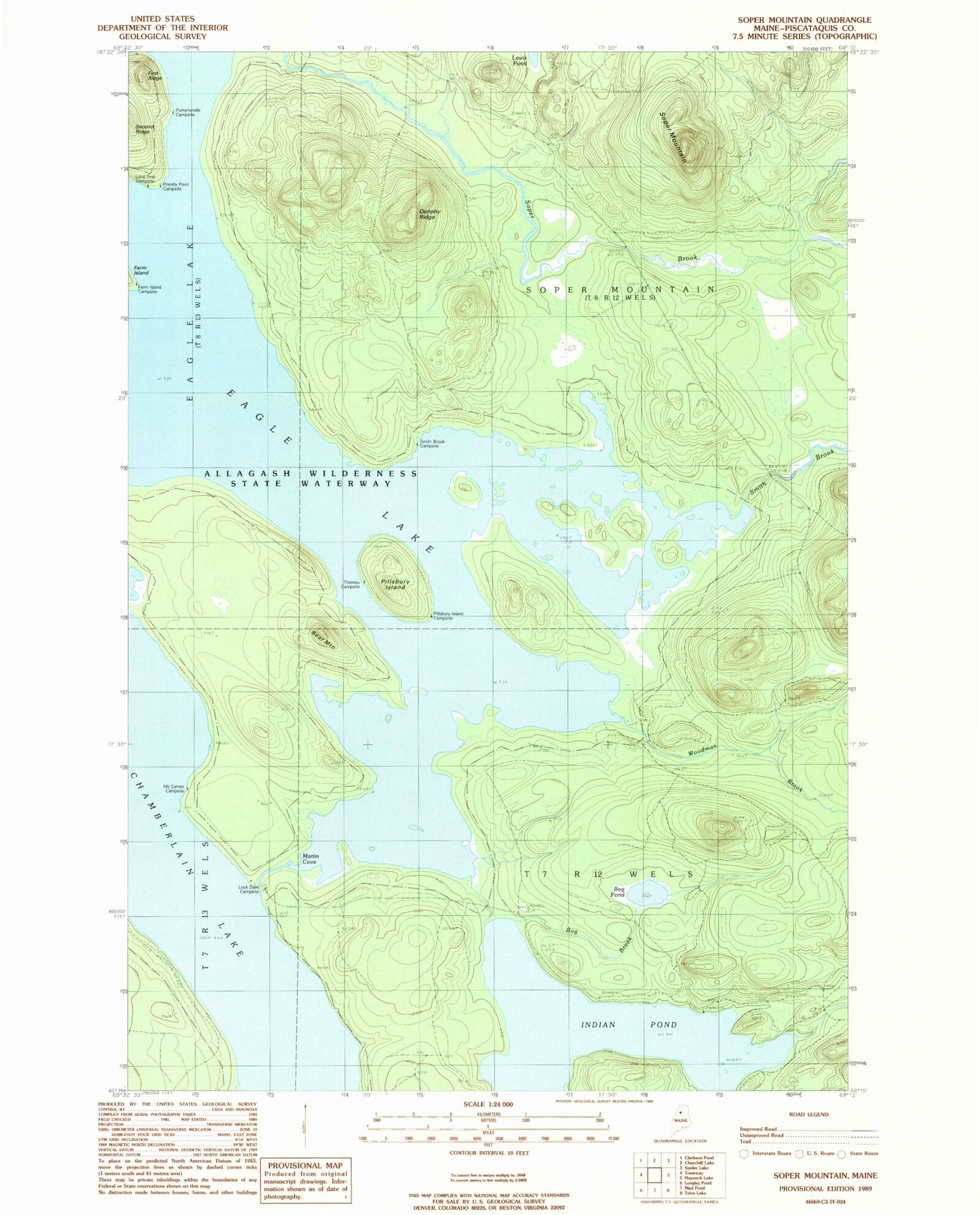 Classic USGS Soper Mountain Maine 7.5'x7.5' Topo Map Image