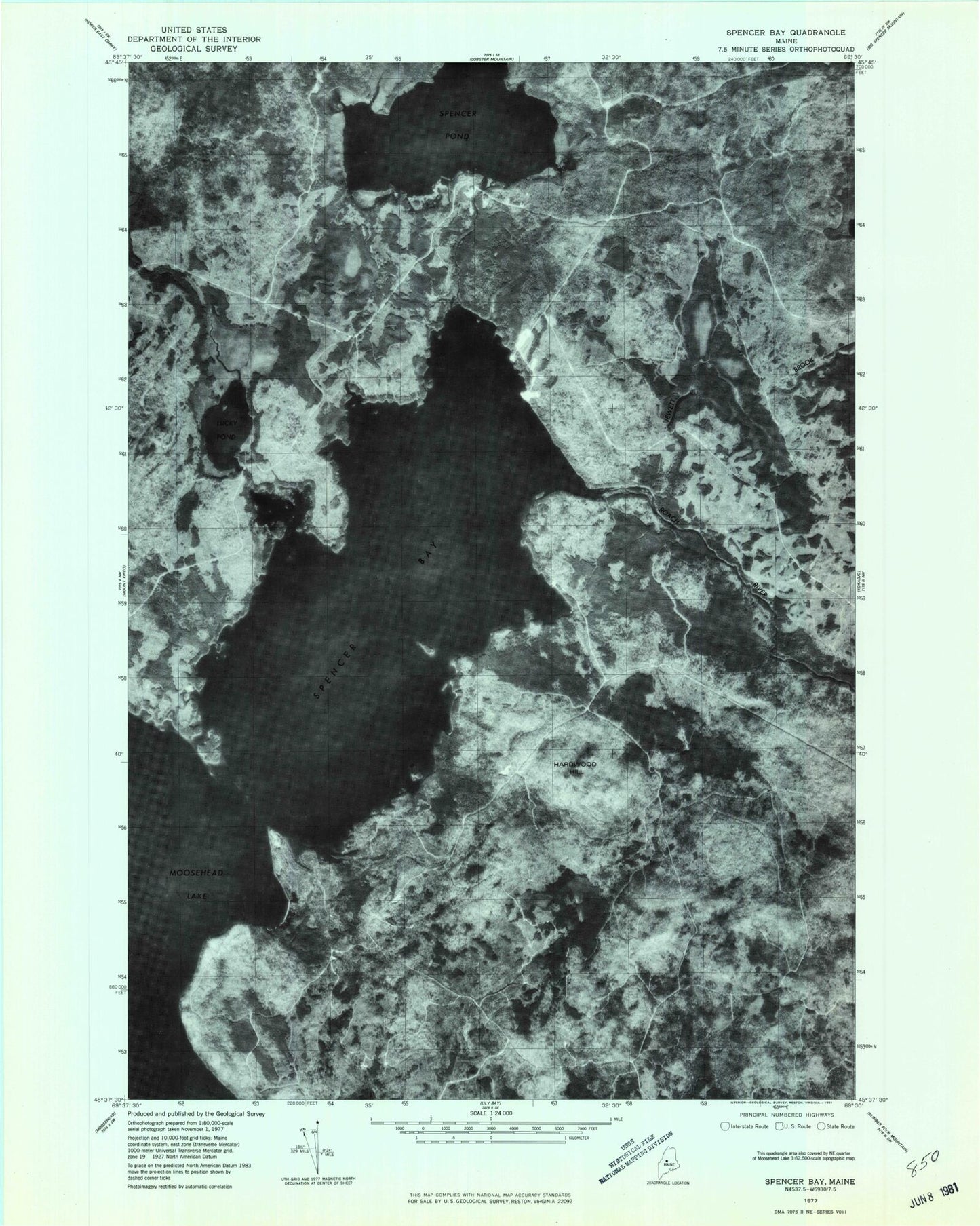 Classic USGS Spencer Bay Maine 7.5'x7.5' Topo Map Image