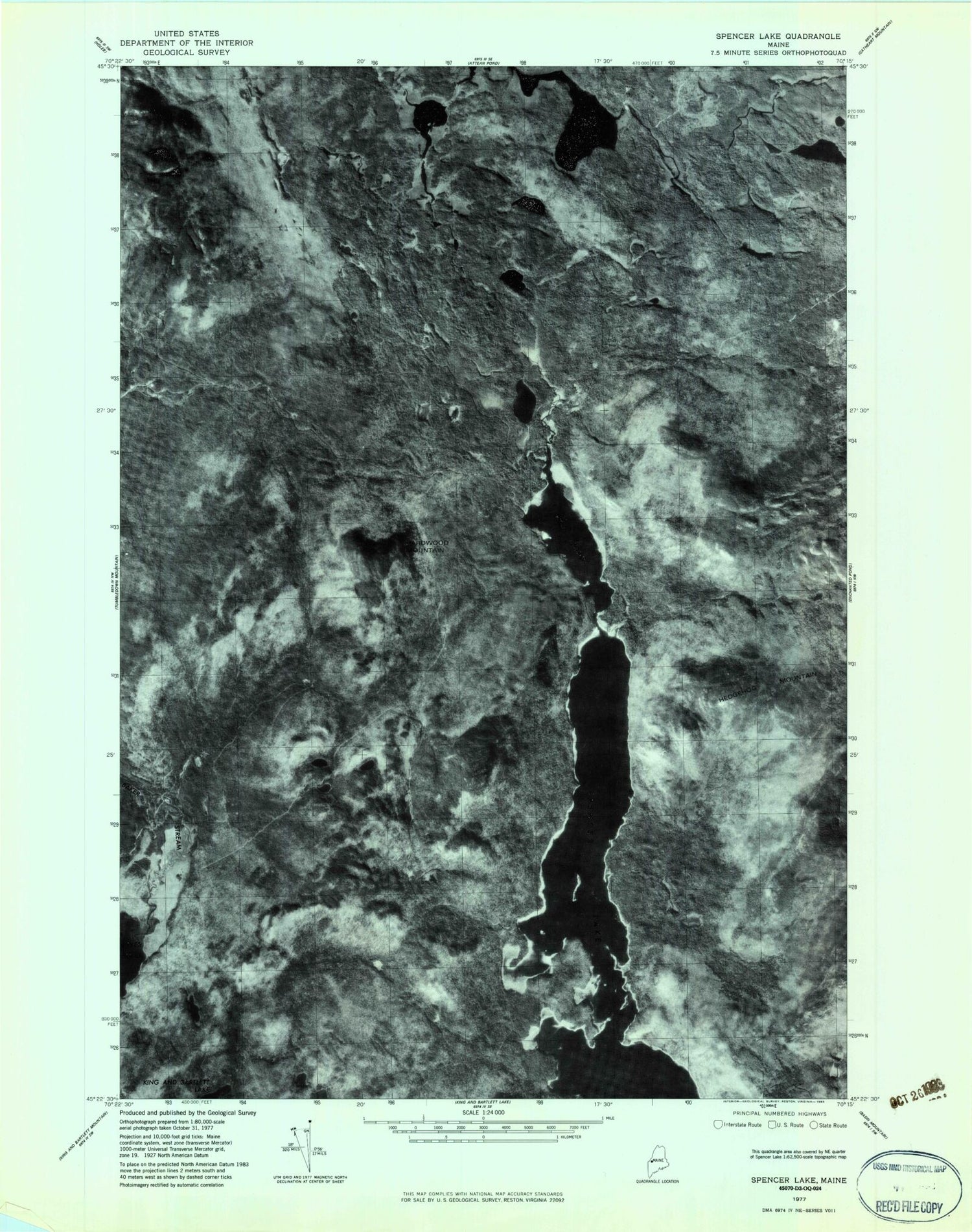 Classic USGS Spencer Lake Maine 7.5'x7.5' Topo Map Image