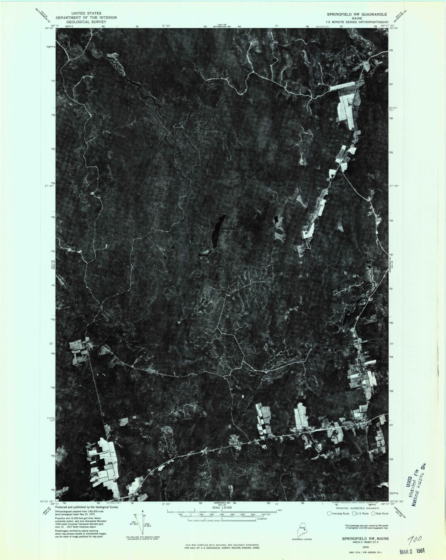 Classic USGS Springfield Maine 7.5'x7.5' Topo Map Image
