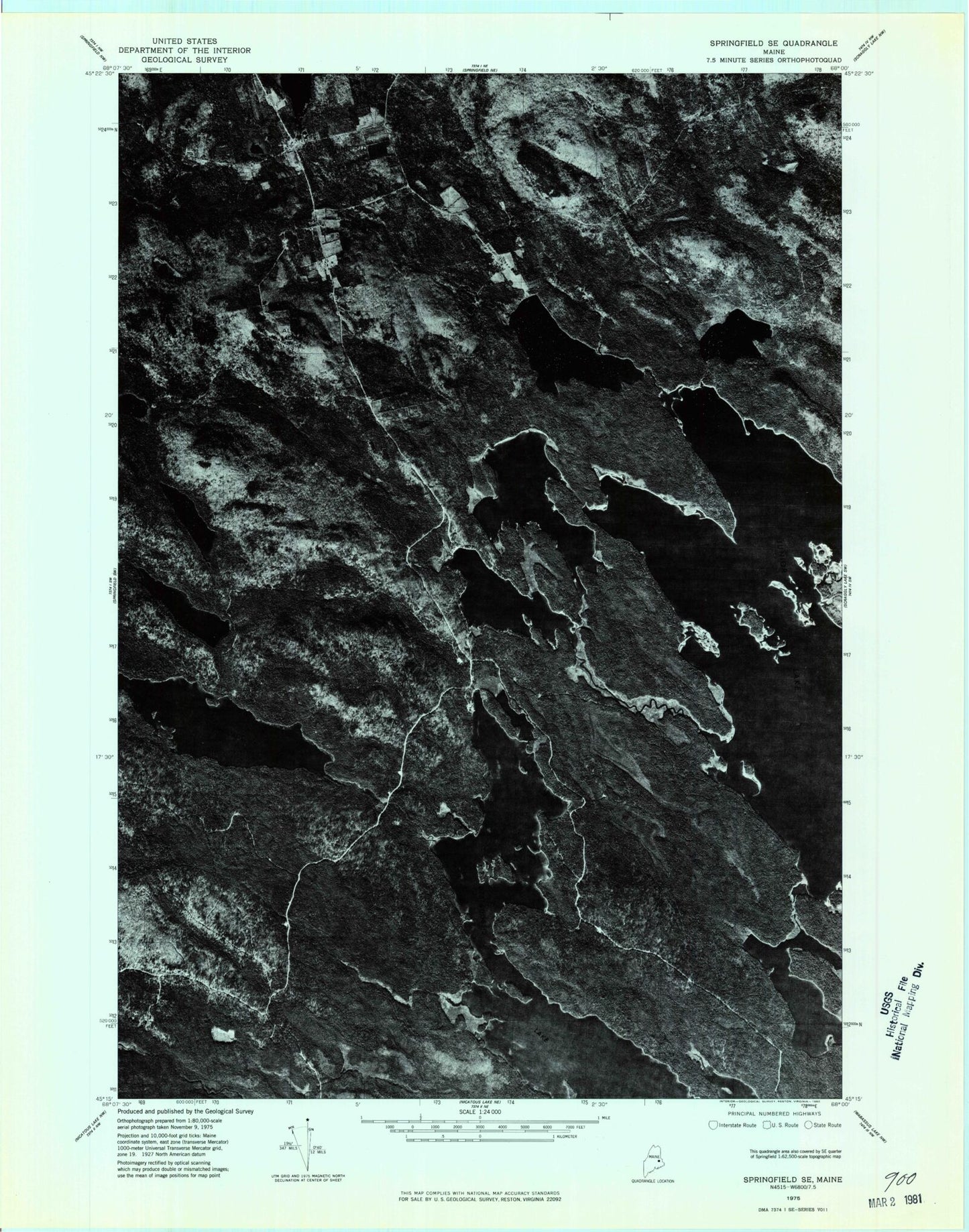 Classic USGS Bottle Lake Maine 7.5'x7.5' Topo Map Image
