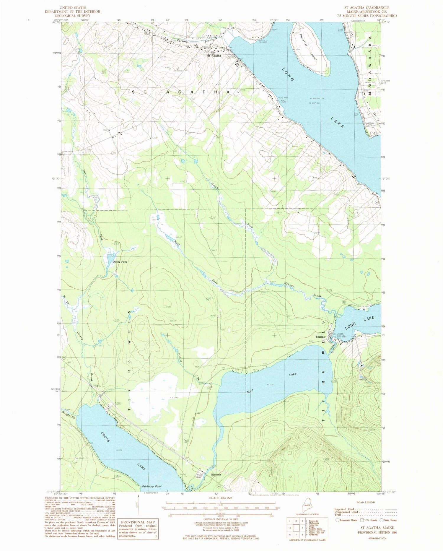 Classic USGS Saint Agatha Maine 7.5'x7.5' Topo Map Image