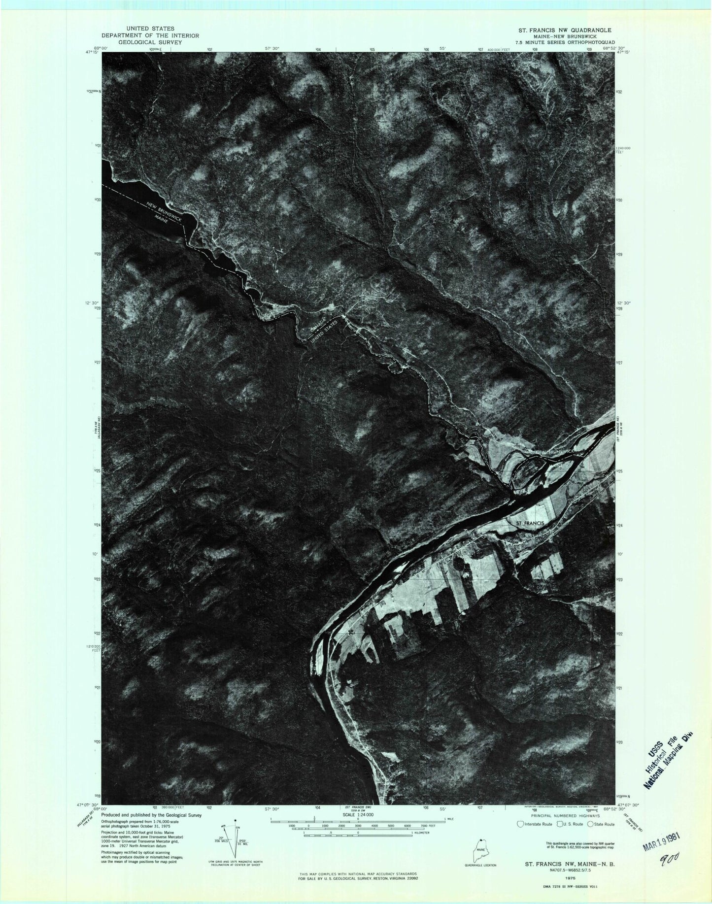 Classic USGS Saint Francis Maine 7.5'x7.5' Topo Map Image