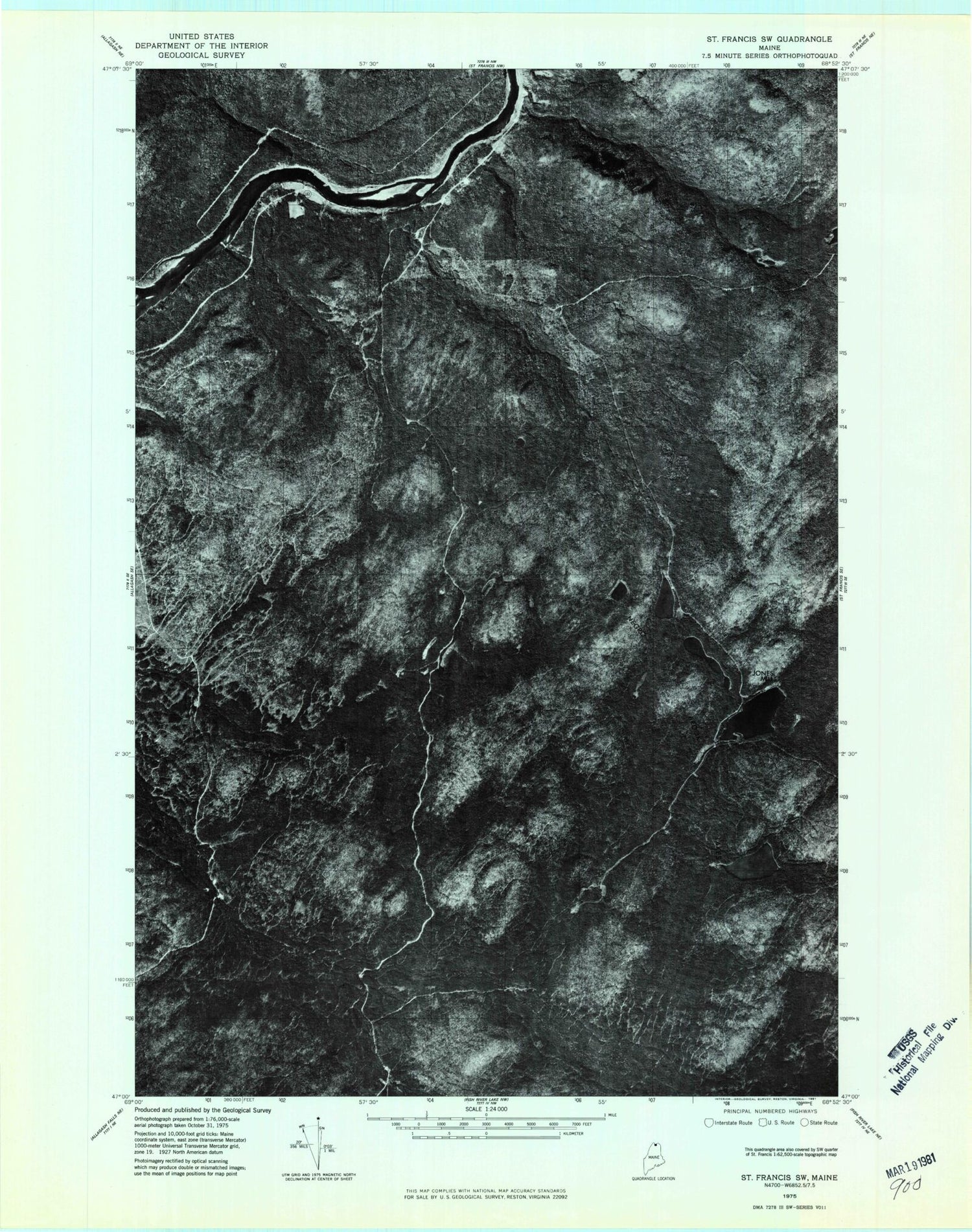 Classic USGS Pelletier Brook Lakes Maine 7.5'x7.5' Topo Map Image