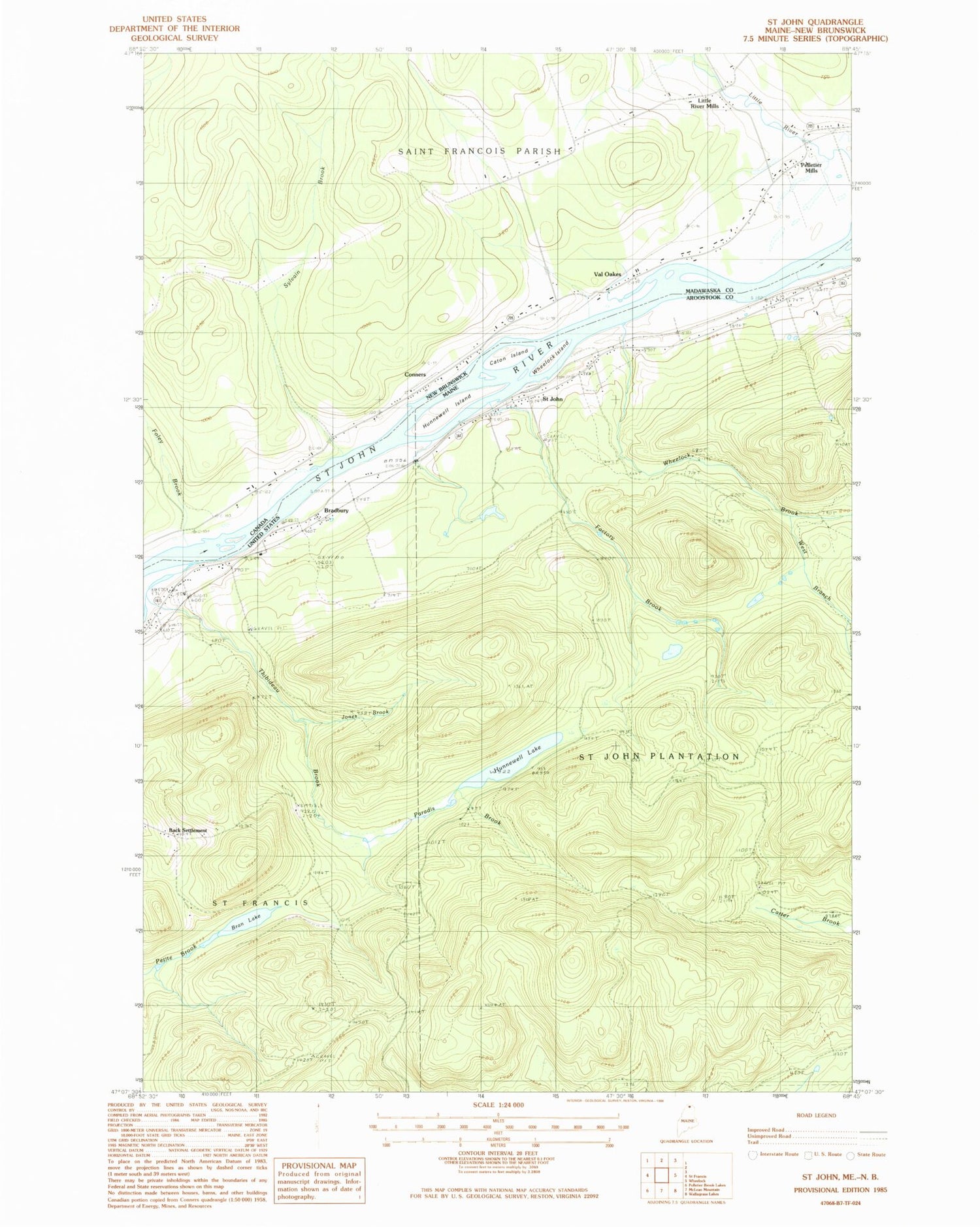 Classic USGS Saint John Maine 7.5'x7.5' Topo Map Image