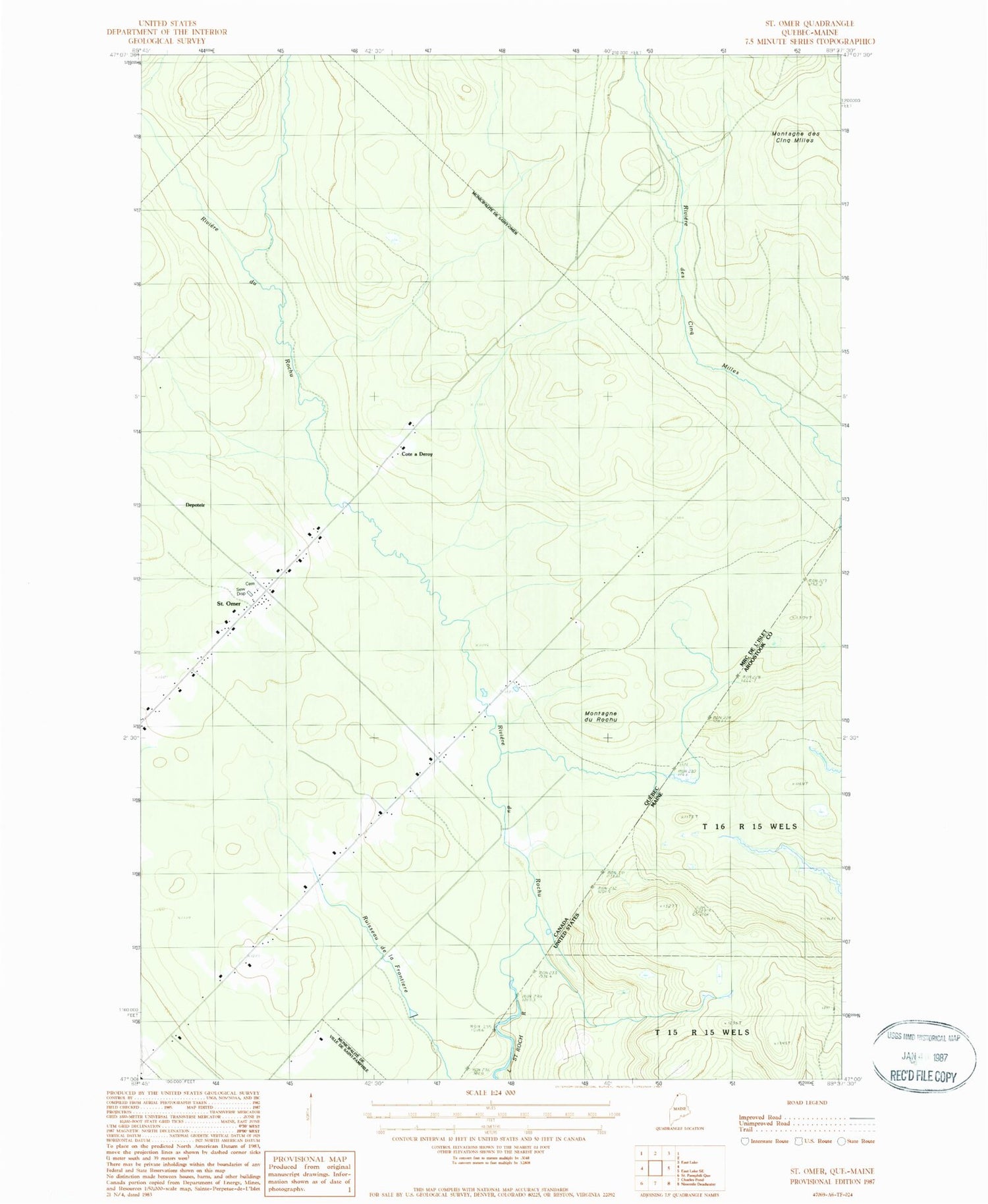 Classic USGS Saint Omer Quebec 7.5'x7.5' Topo Map Image