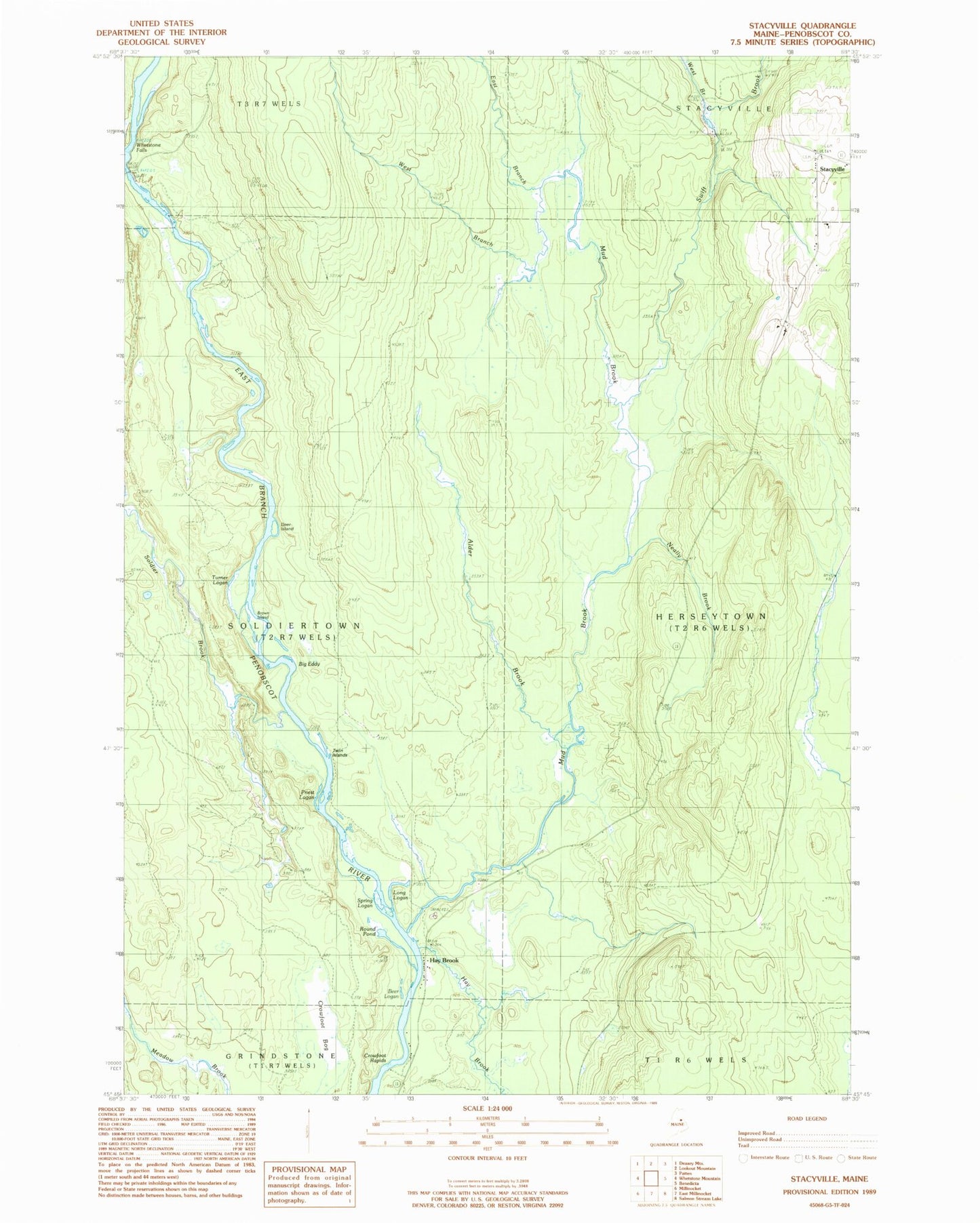Classic USGS Stacyville Maine 7.5'x7.5' Topo Map Image
