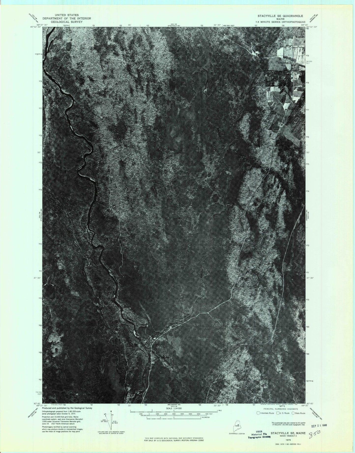 Classic USGS Stacyville Maine 7.5'x7.5' Topo Map Image