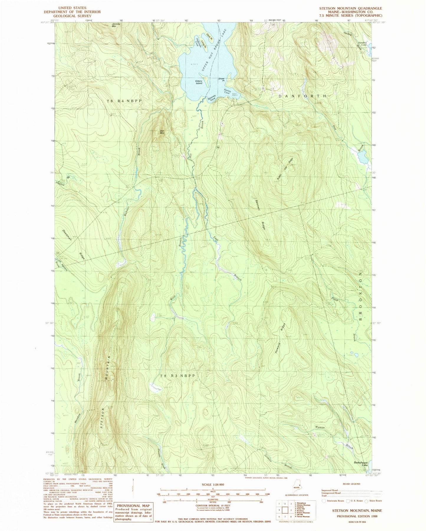 Classic USGS Stetson Mountain Maine 7.5'x7.5' Topo Map Image