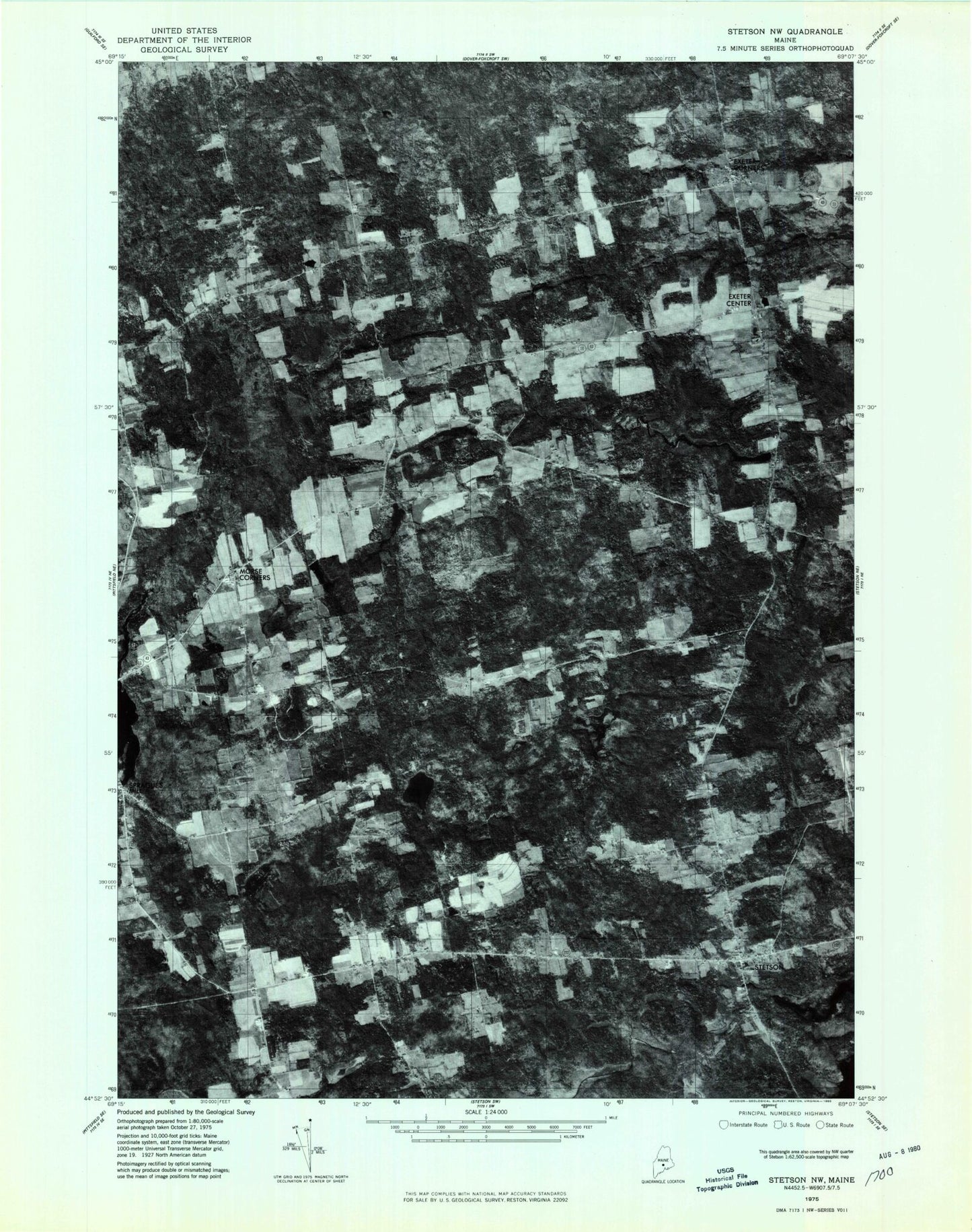 Classic USGS Stetson Maine 7.5'x7.5' Topo Map Image