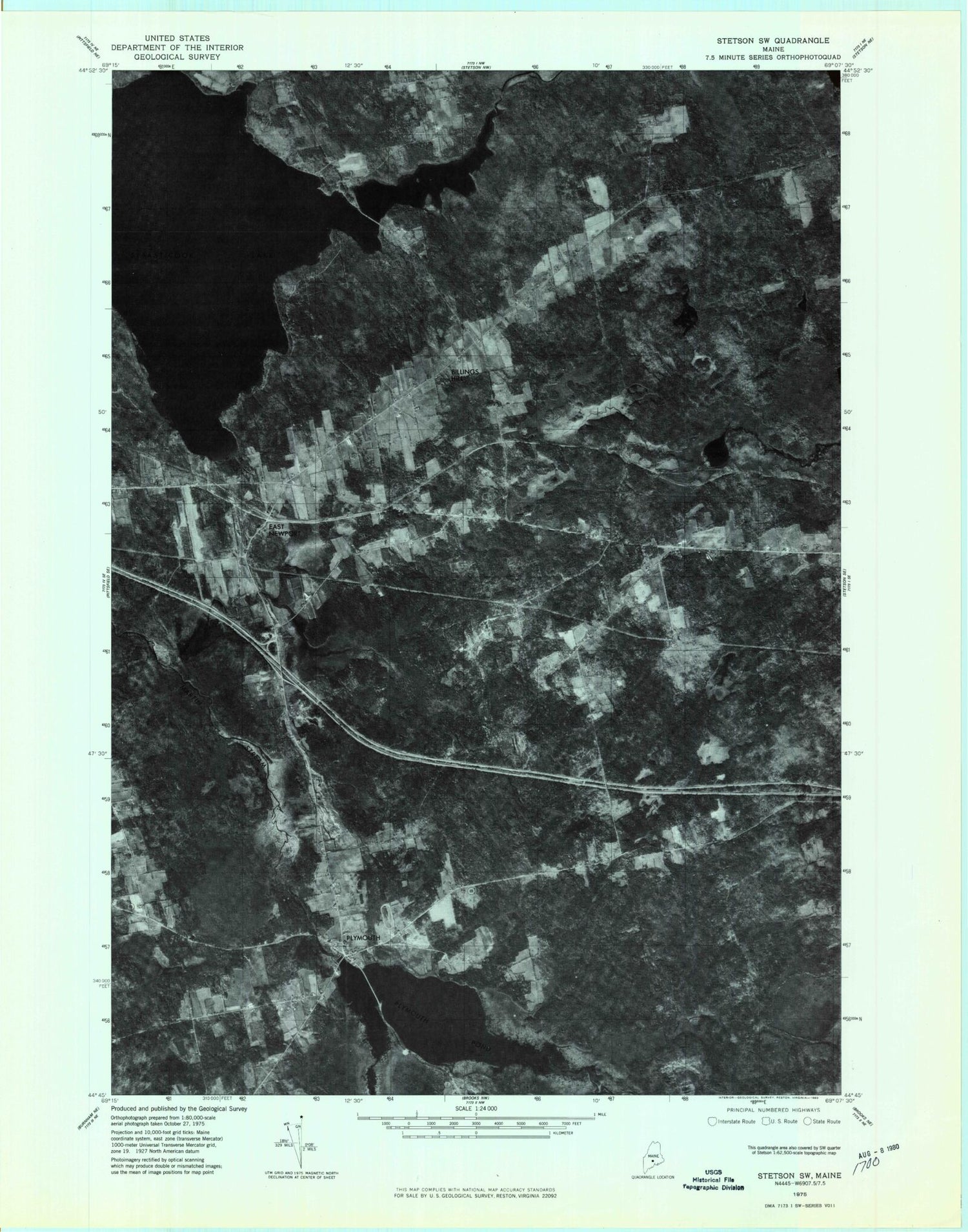 Classic USGS Plymouth Maine 7.5'x7.5' Topo Map Image