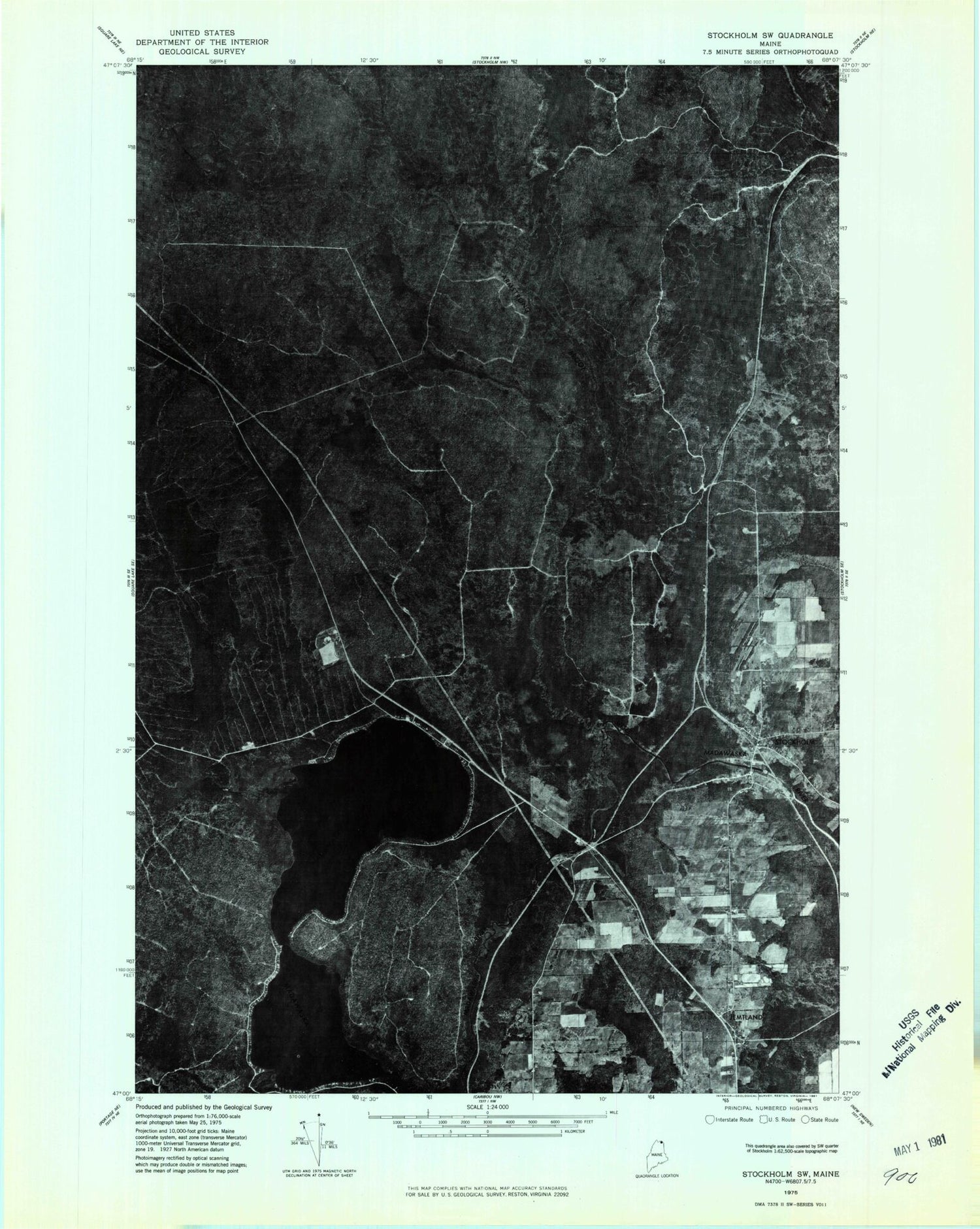 Classic USGS Stockholm Maine 7.5'x7.5' Topo Map Image