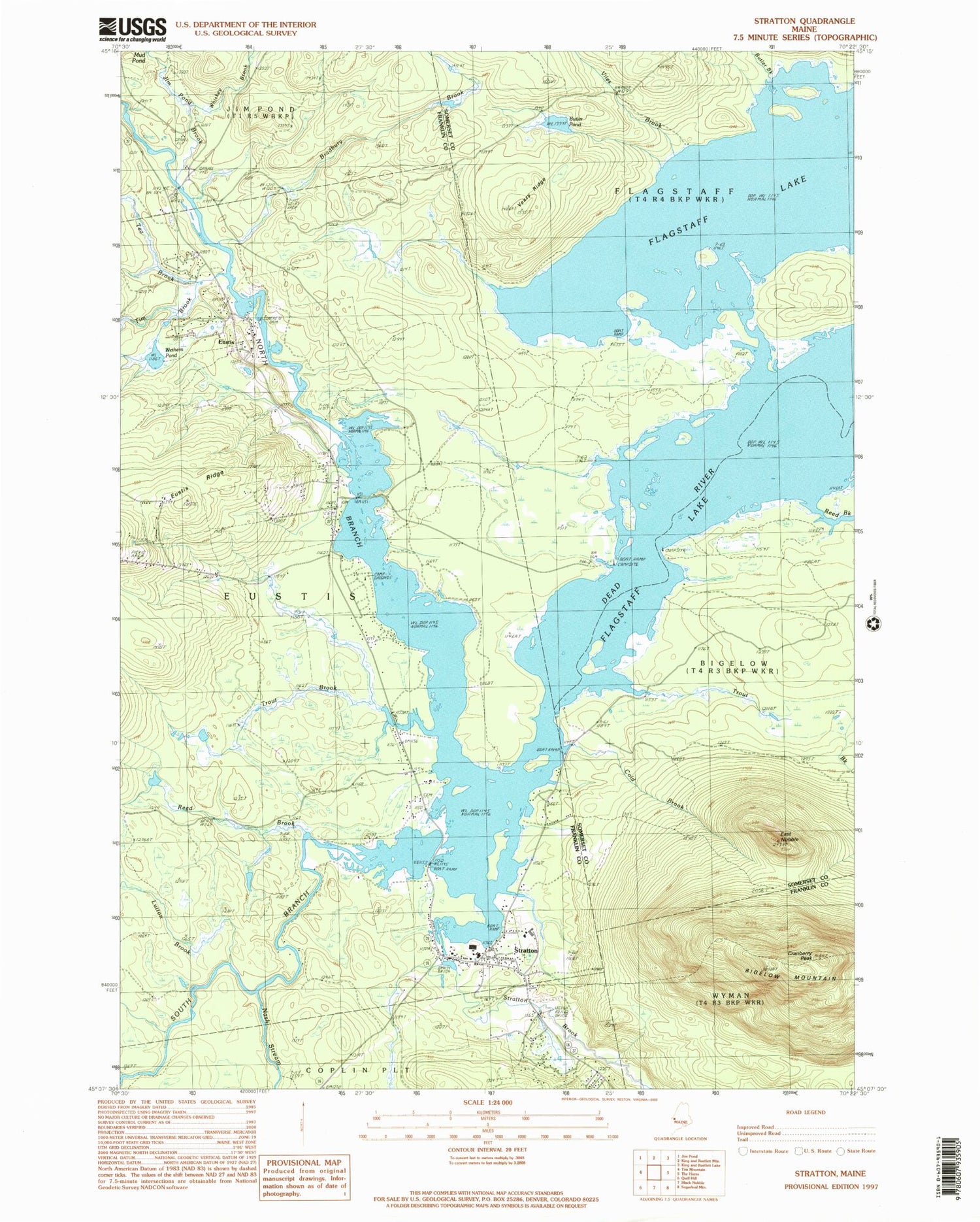 Classic USGS Stratton Maine 7.5'x7.5' Topo Map Image