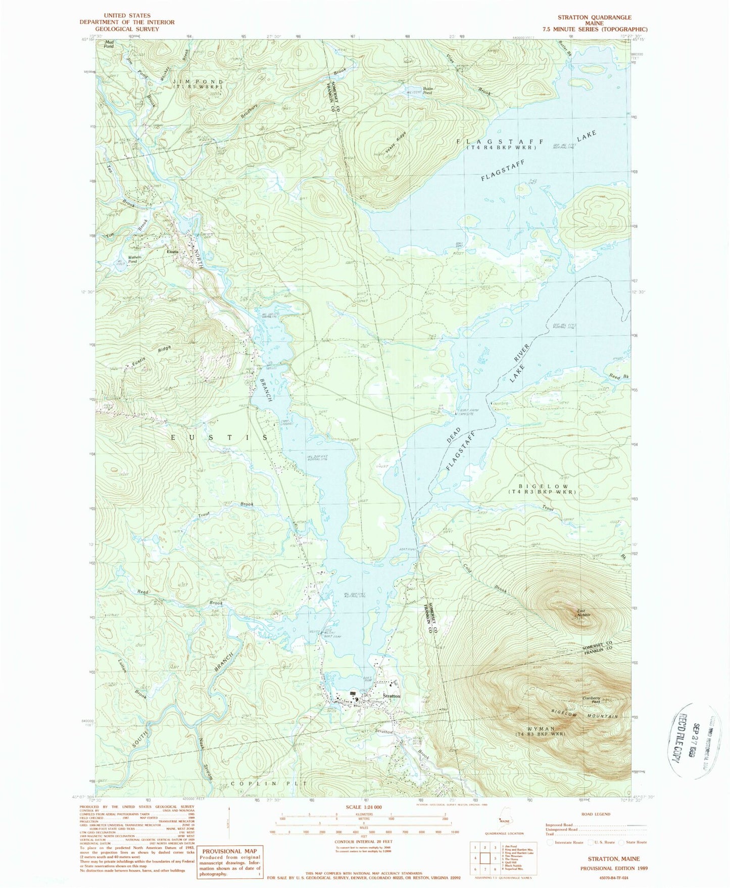 Classic USGS Stratton Maine 7.5'x7.5' Topo Map Image