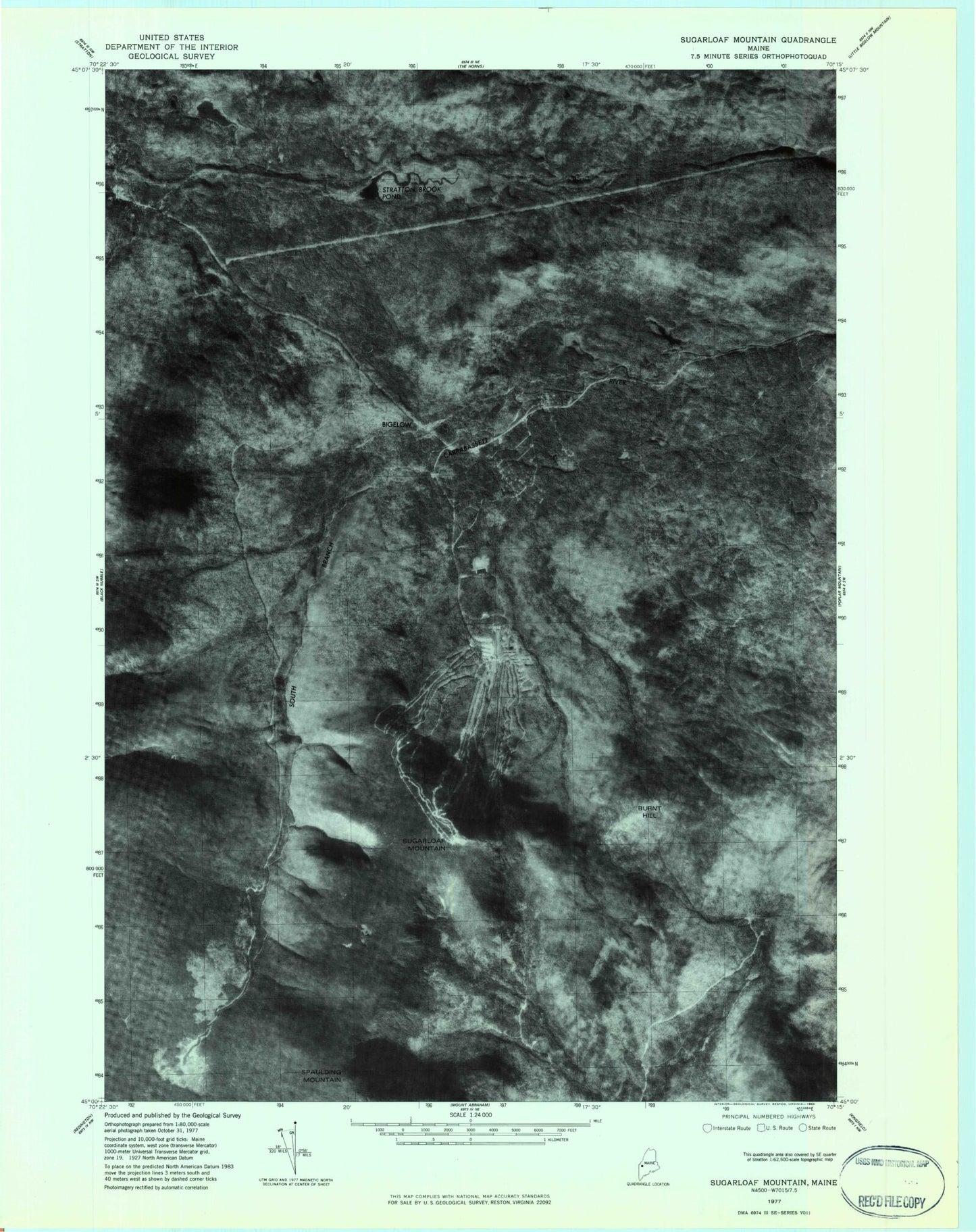 Classic USGS Sugarloaf Mountain Maine 7.5'x7.5' Topo Map Image