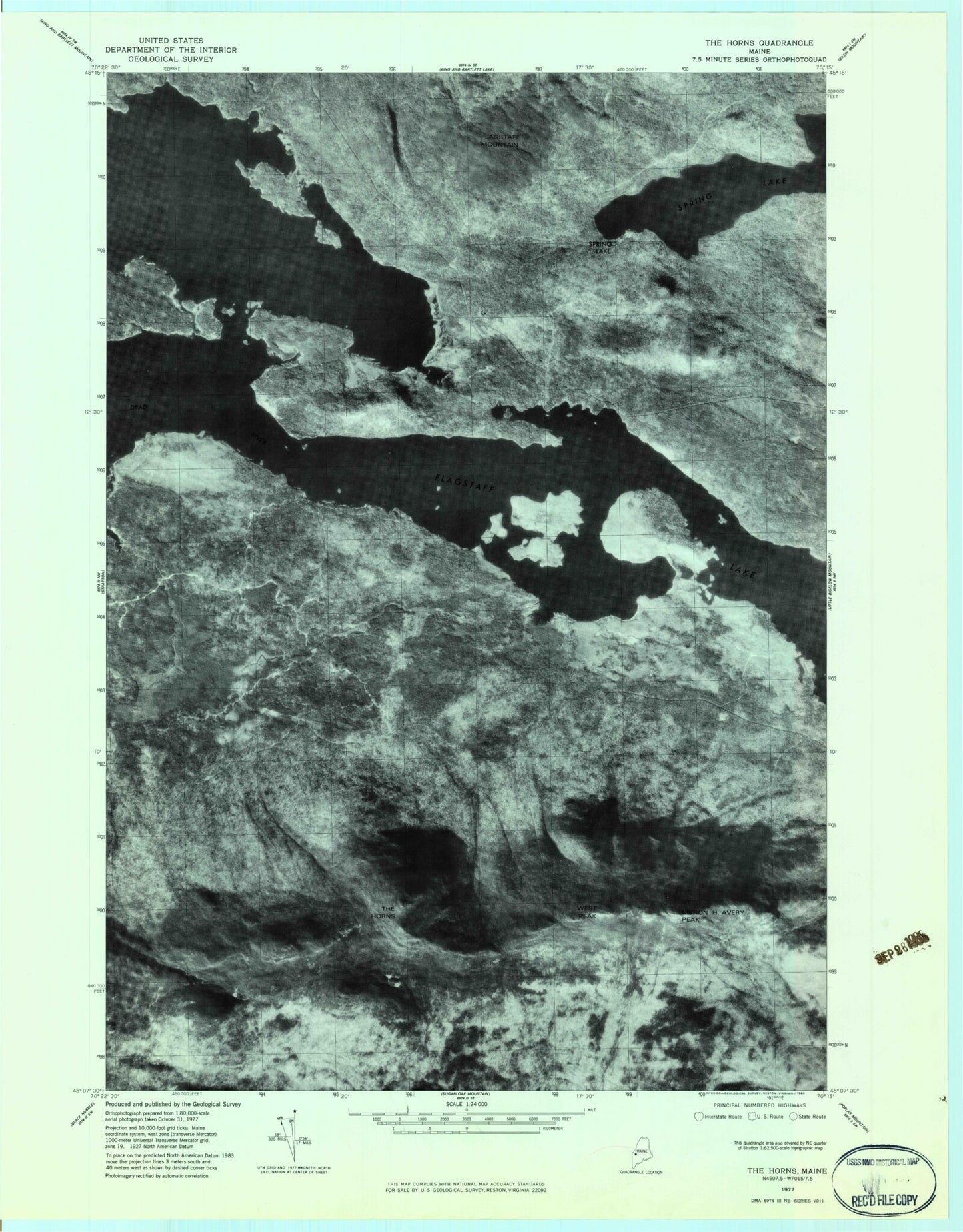 Classic USGS The Horns Maine 7.5'x7.5' Topo Map Image