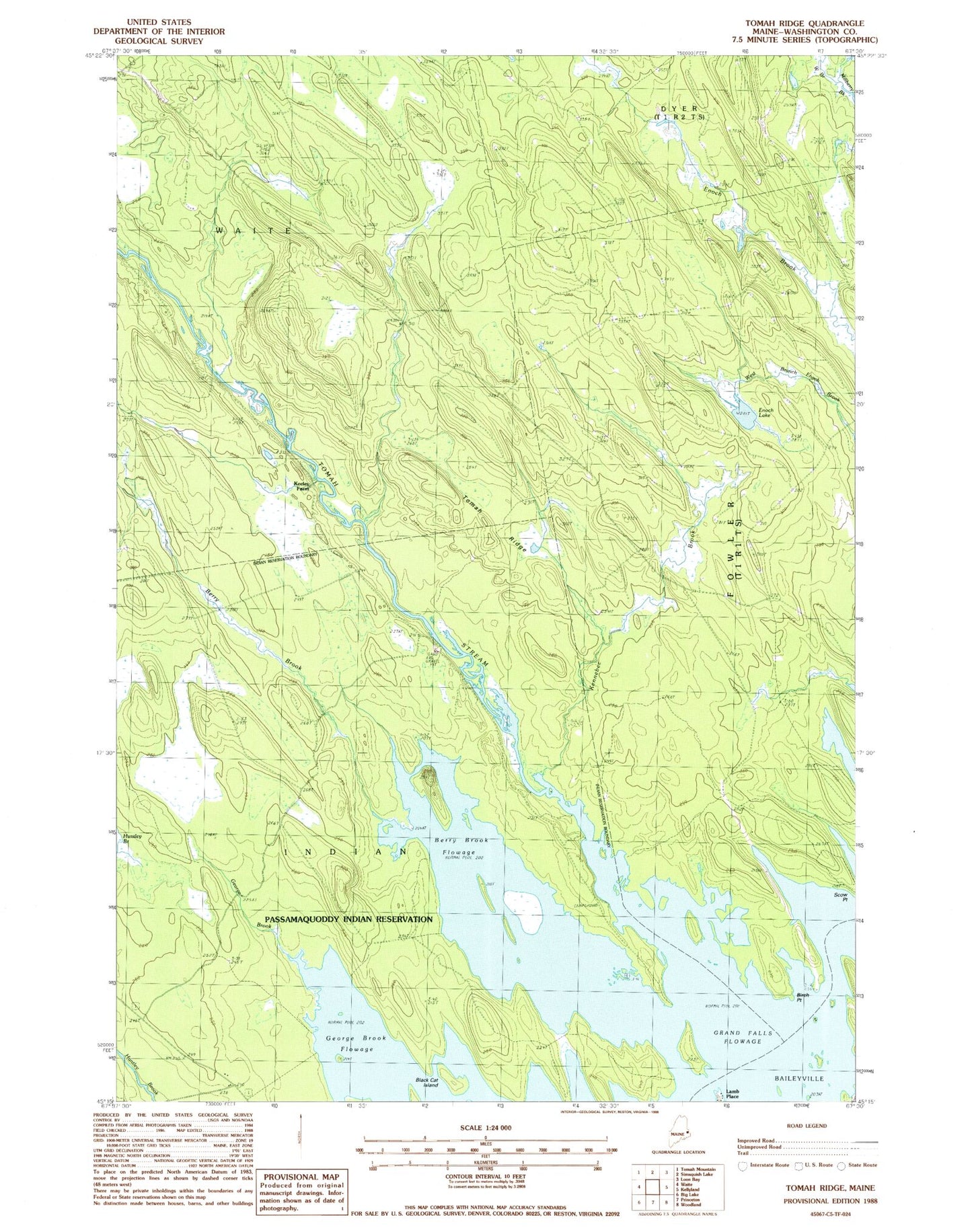 Classic USGS Tomah Ridge Maine 7.5'x7.5' Topo Map Image