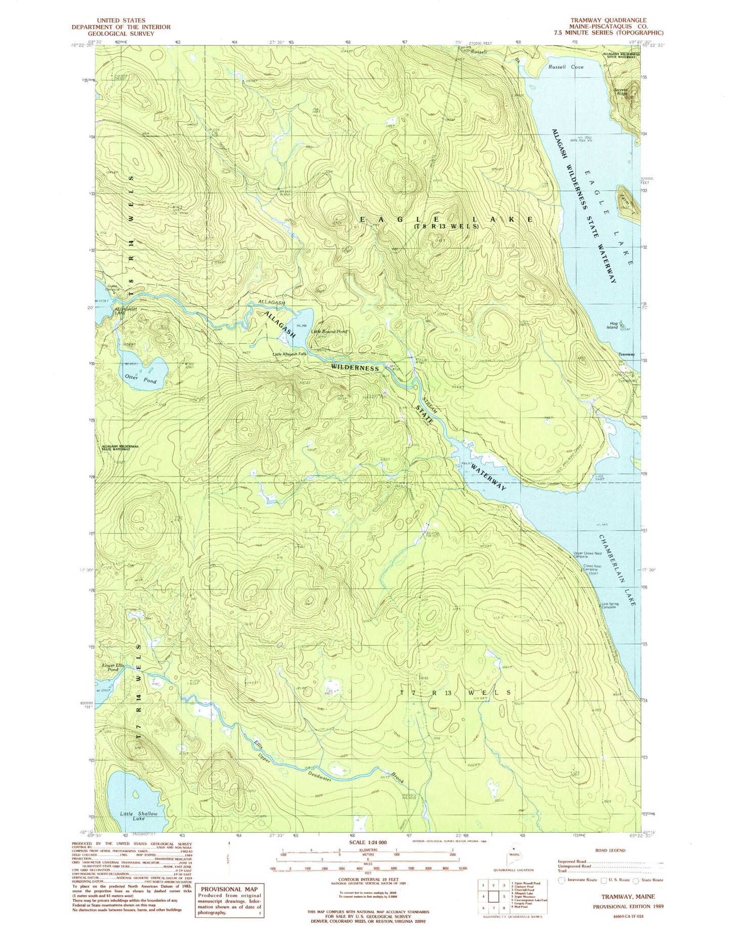 Classic USGS Tramway Maine 7.5'x7.5' Topo Map Image