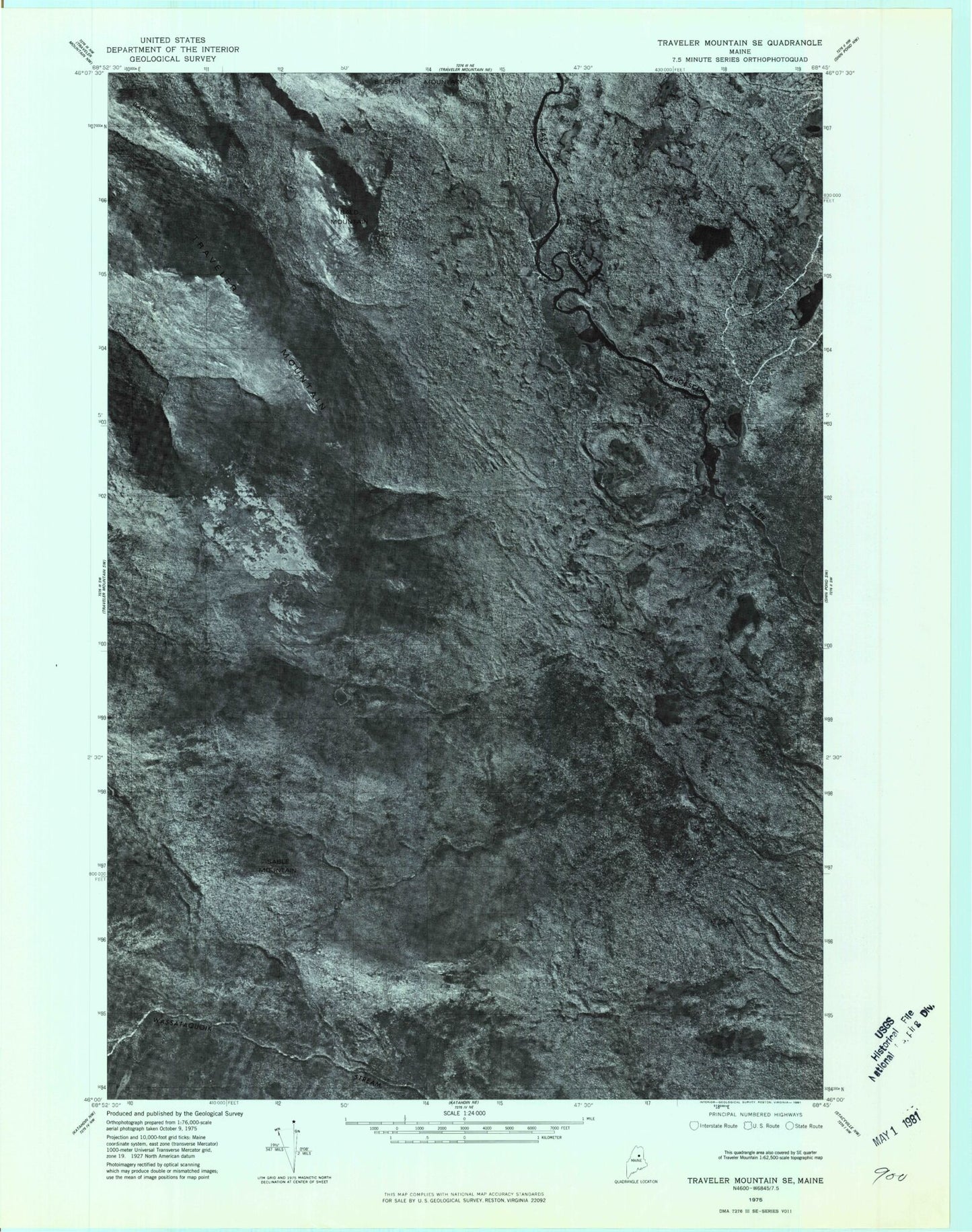 Classic USGS The Traveler Maine 7.5'x7.5' Topo Map Image