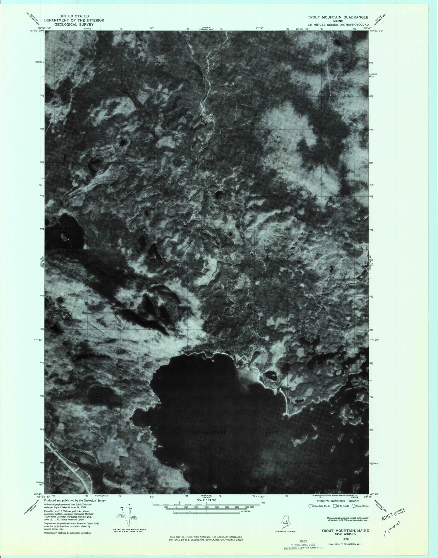 Classic USGS Trout Mountain Maine 7.5'x7.5' Topo Map Image