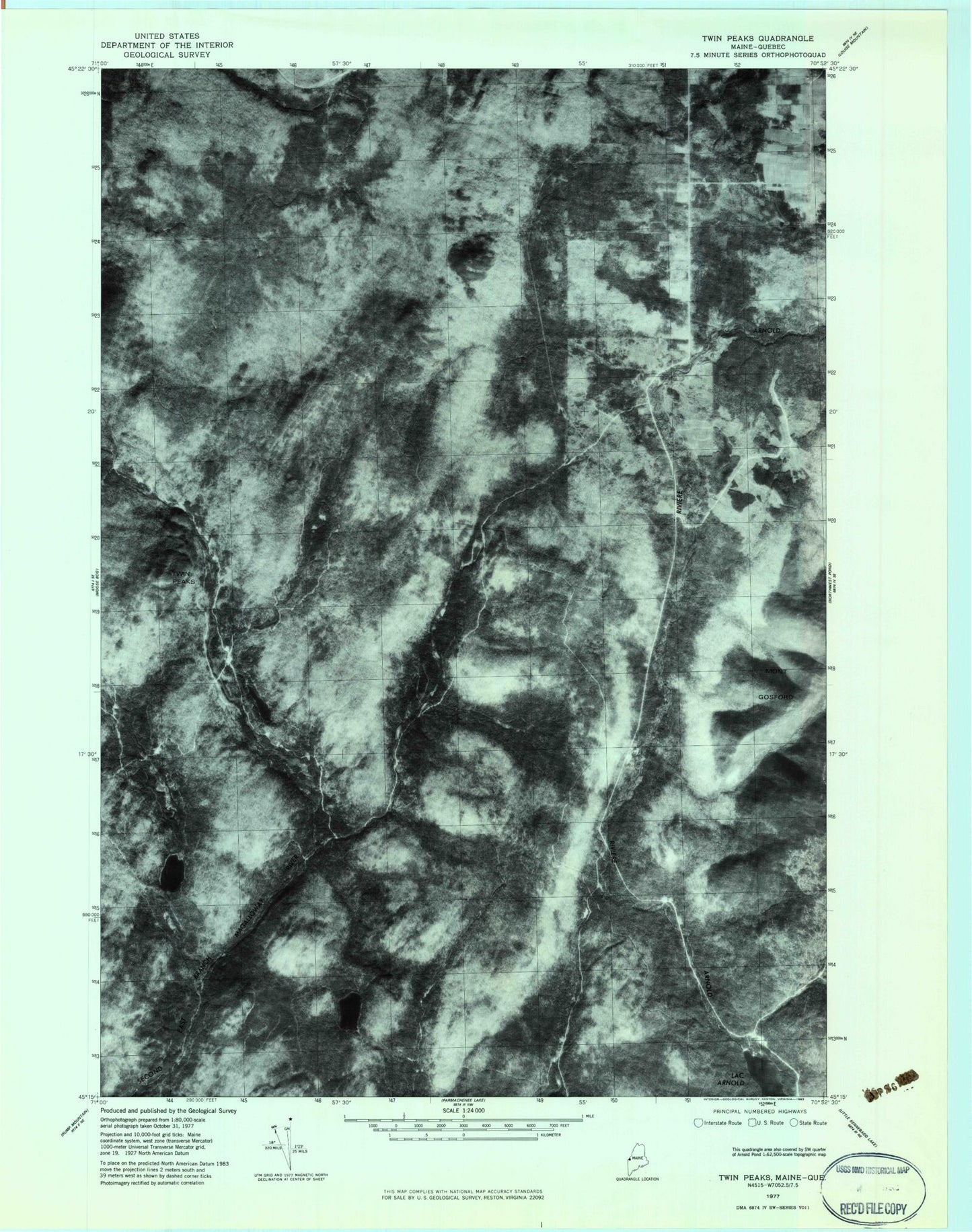 Classic USGS Twin Peaks Maine 7.5'x7.5' Topo Map Image
