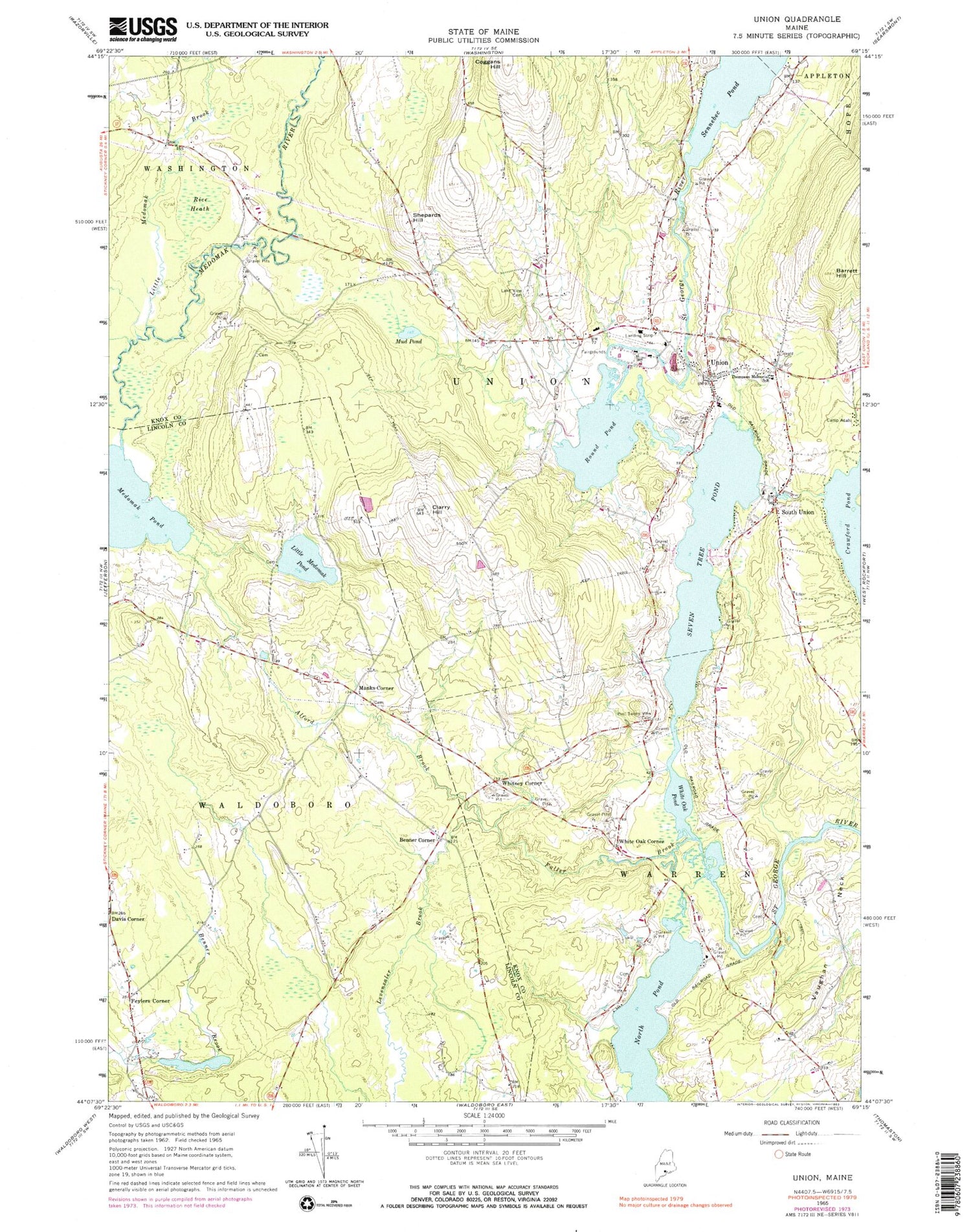 Classic USGS Union Maine 7.5'x7.5' Topo Map Image