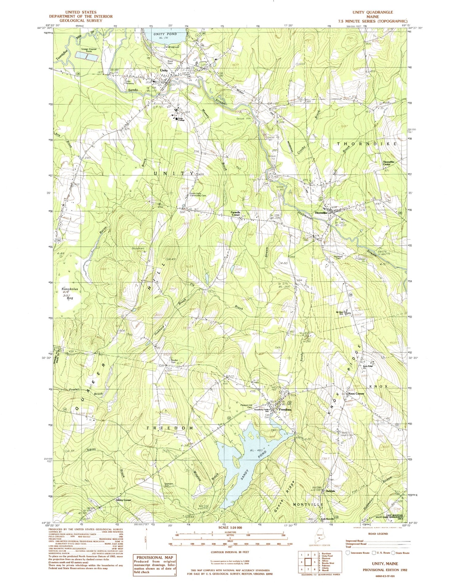 Classic USGS Unity Maine 7.5'x7.5' Topo Map Image