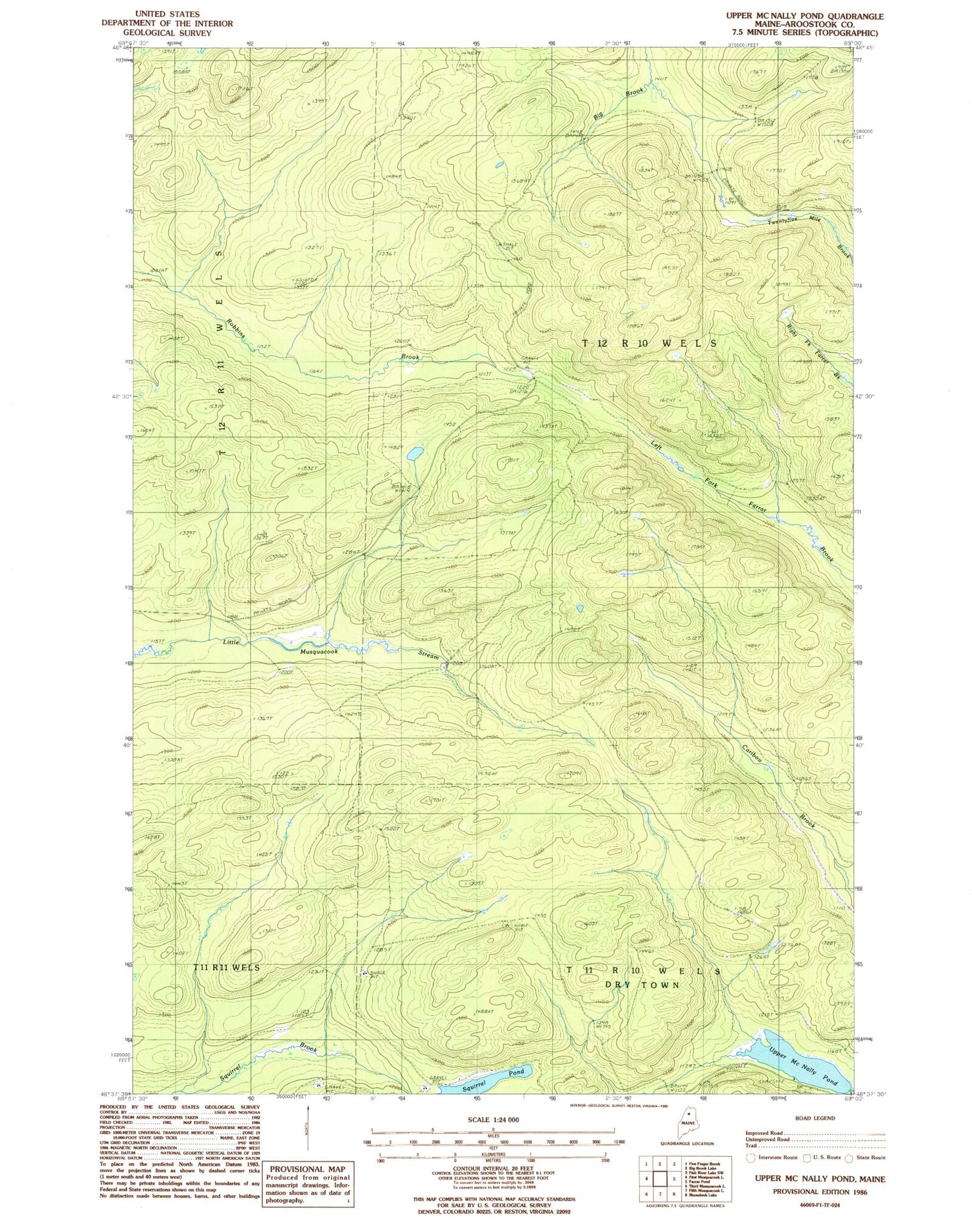 Classic USGS Upper McNally Pond Maine 7.5'x7.5' Topo Map Image