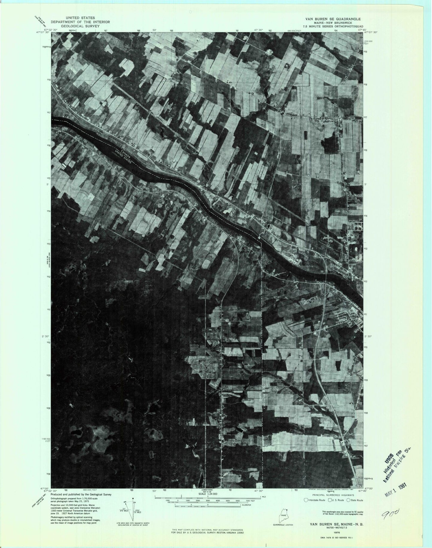 Classic USGS Hamlin Maine 7.5'x7.5' Topo Map Image