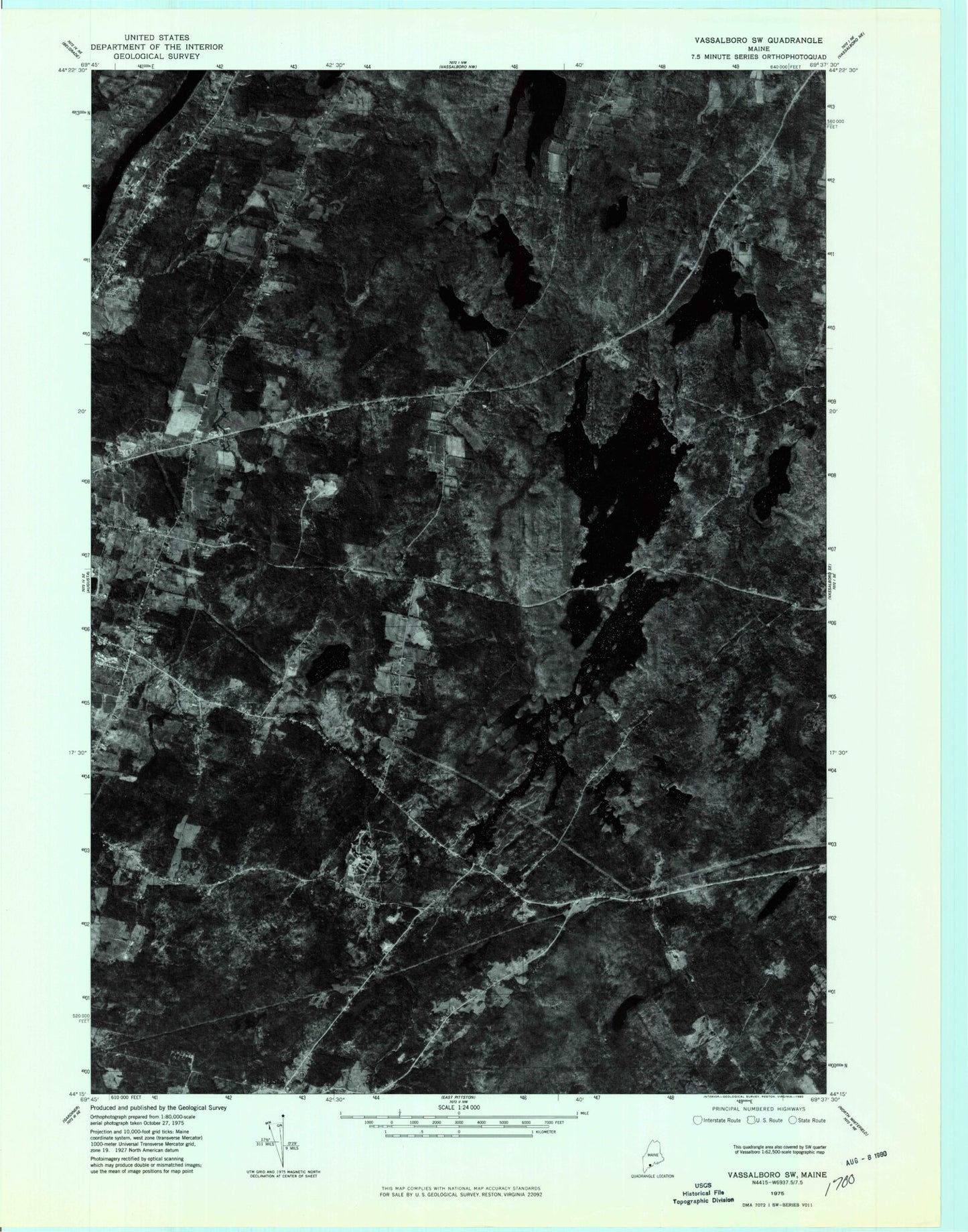 Classic USGS Togus Pond Maine 7.5'x7.5' Topo Map Image