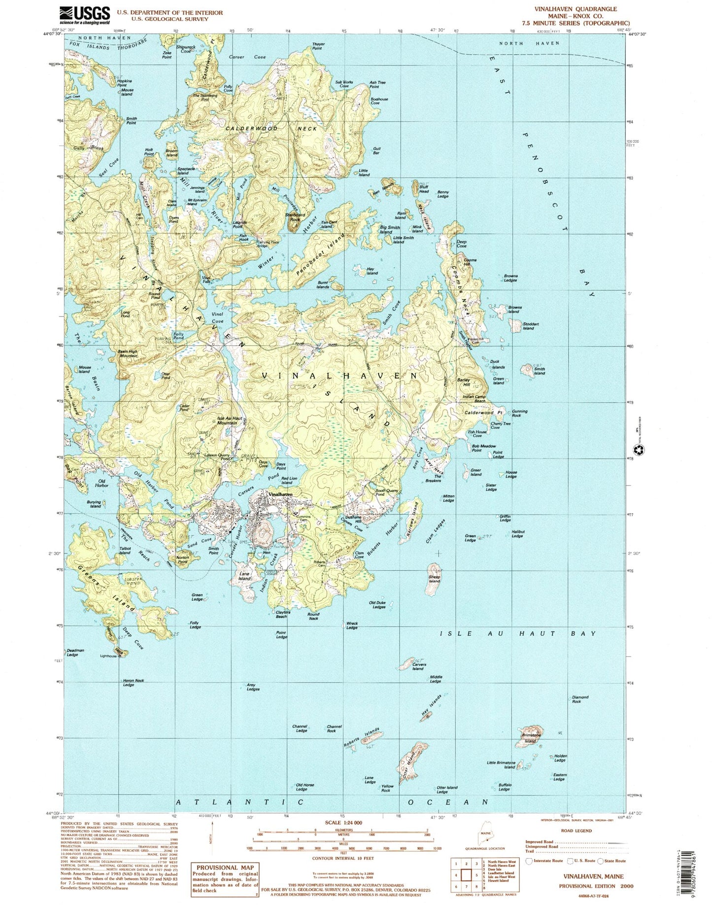 USGS Classic Vinalhaven Maine 7.5'x7.5' Topo Map Image