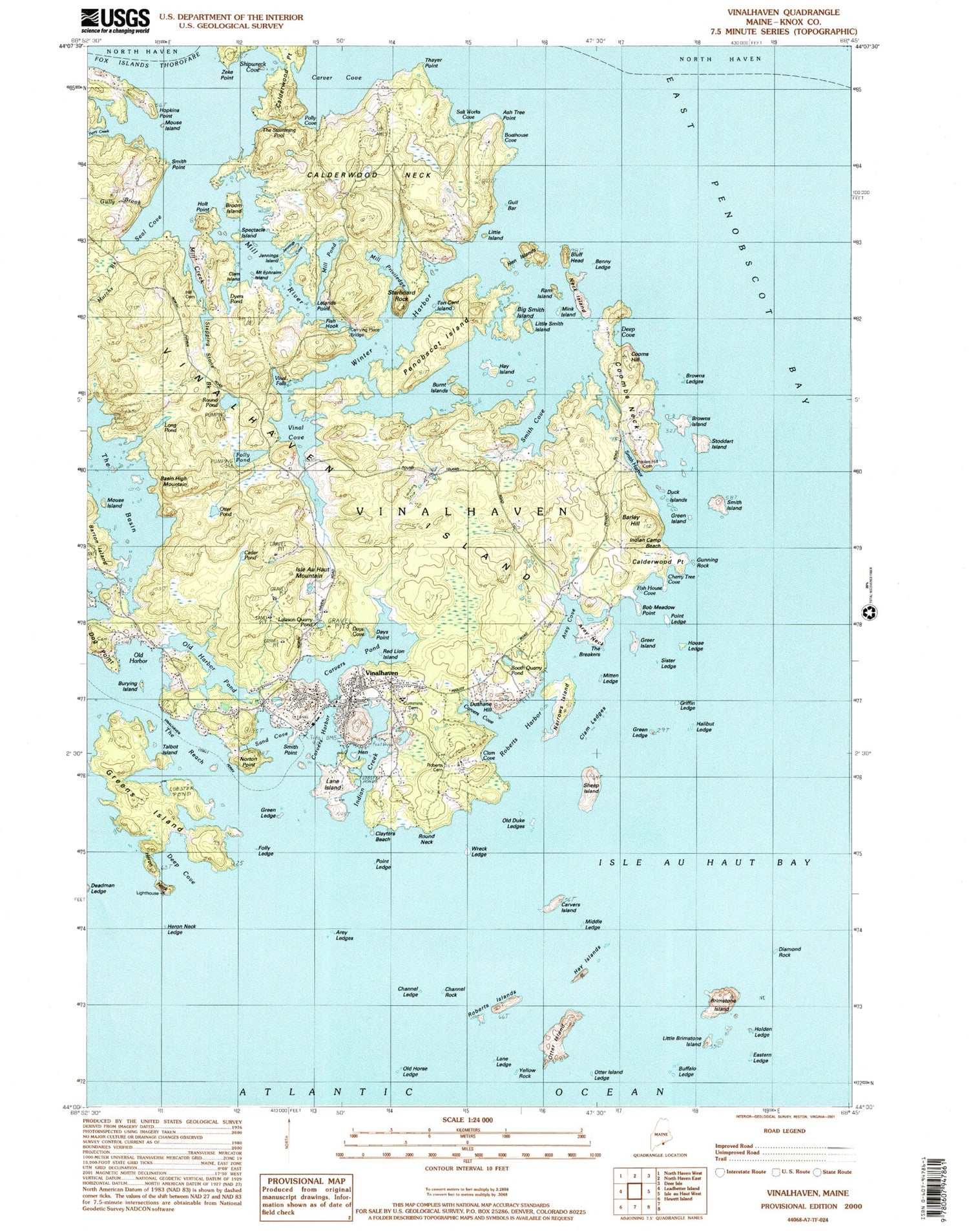 USGS Classic Vinalhaven Maine 7.5'x7.5' Topo Map Image