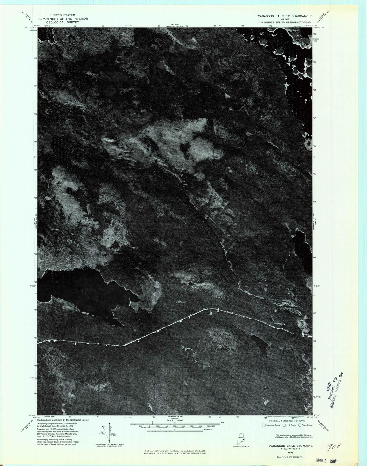 Classic USGS Fletcher Peak Maine 7.5'x7.5' Topo Map Image