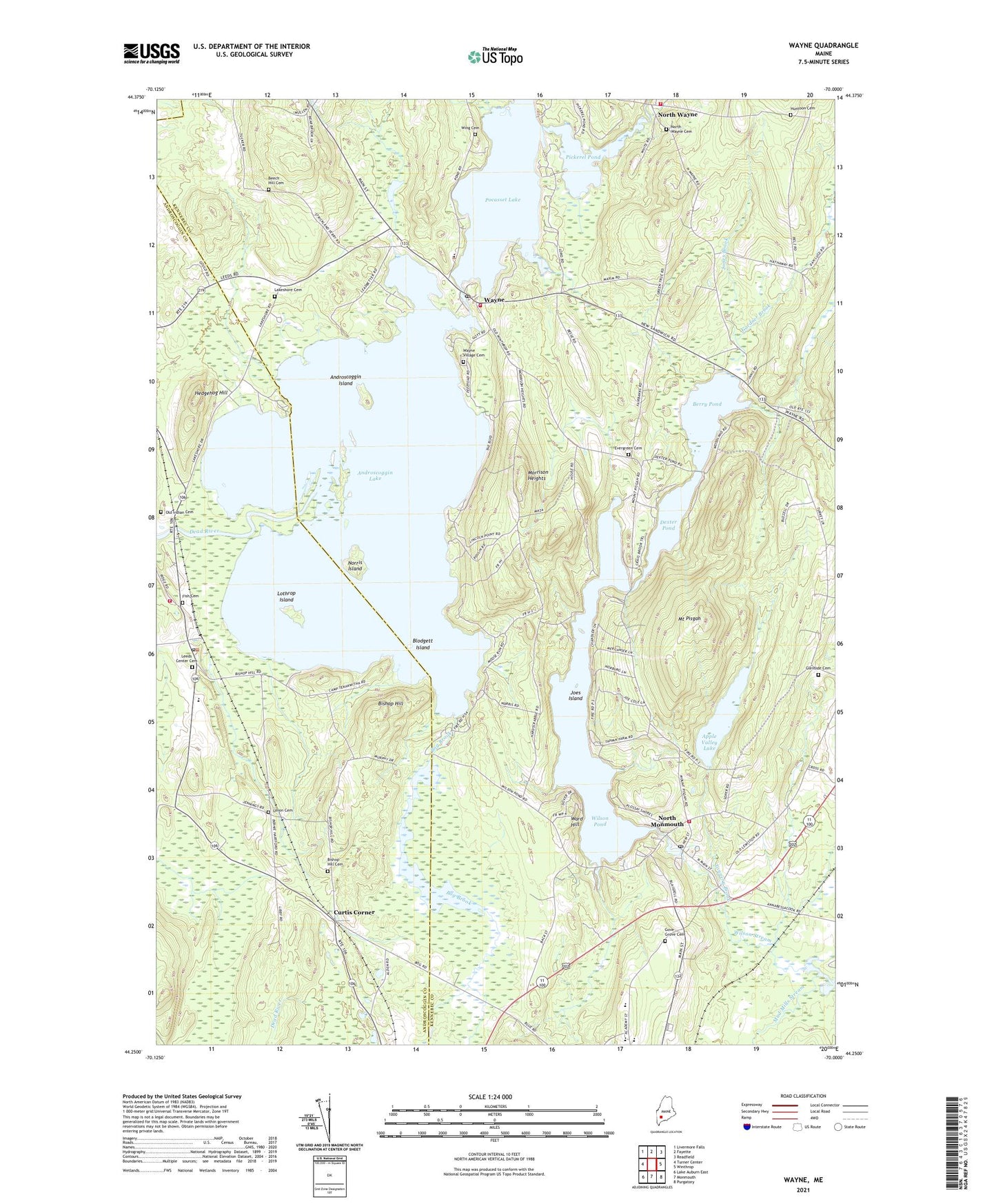 Wayne Maine US Topo Map Image