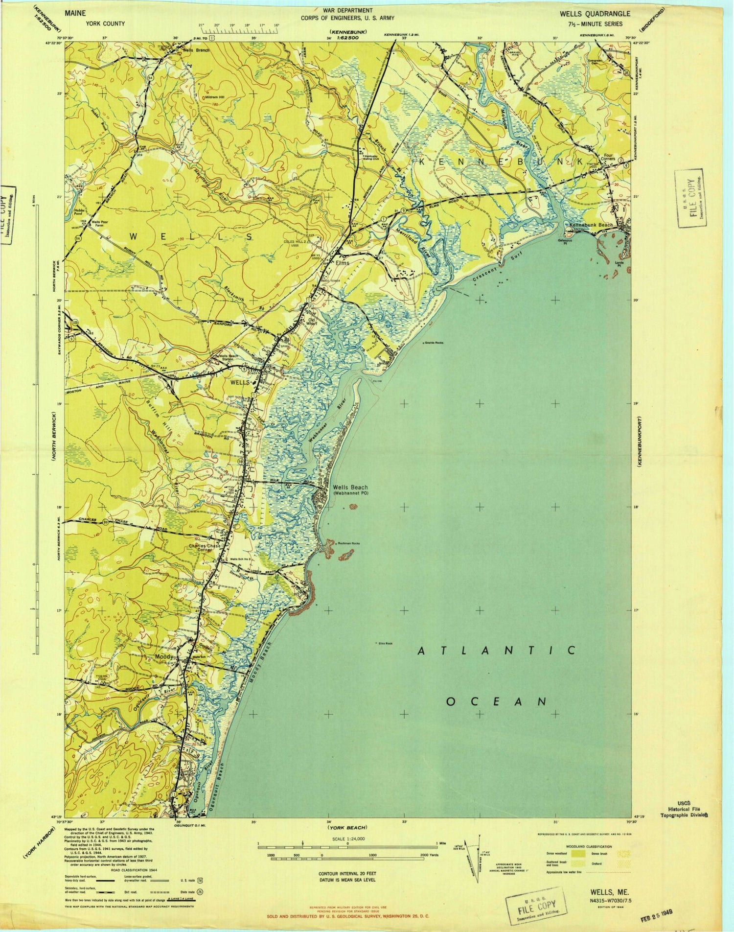 Classic USGS Wells Maine 7.5'x7.5' Topo Map Image