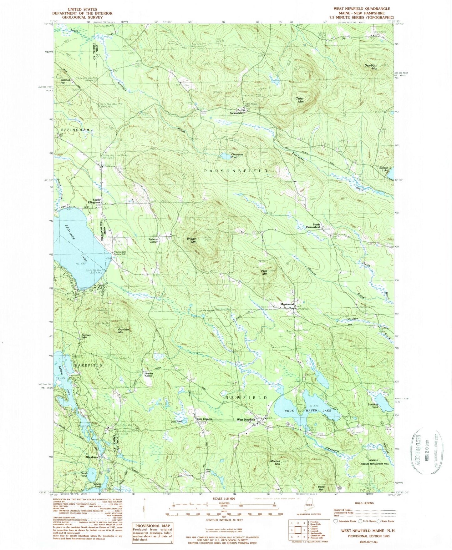 Classic USGS West Newfield Maine 7.5'x7.5' Topo Map Image