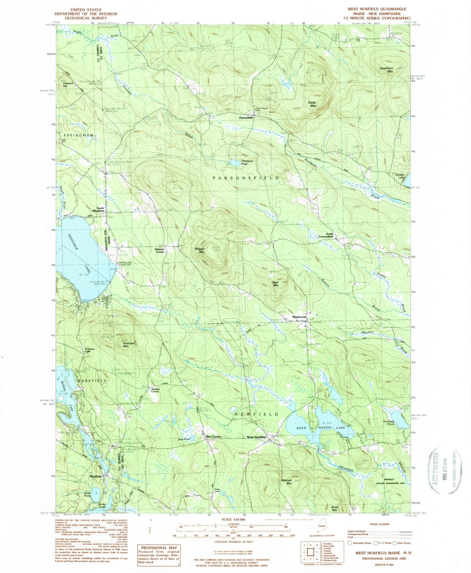 Classic USGS West Newfield Maine 7.5'x7.5' Topo Map Image
