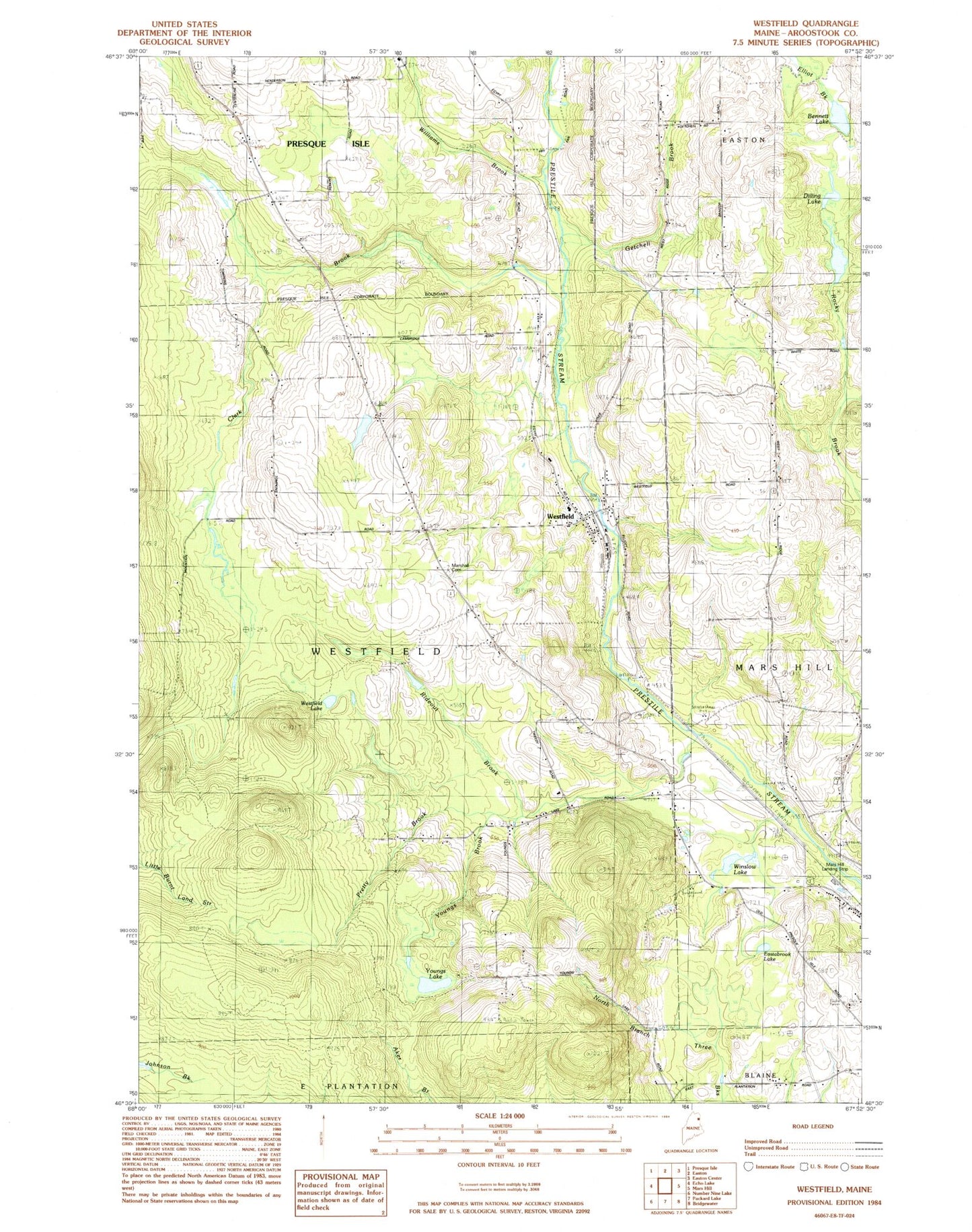 Classic USGS Westfield Maine 7.5'x7.5' Topo Map Image