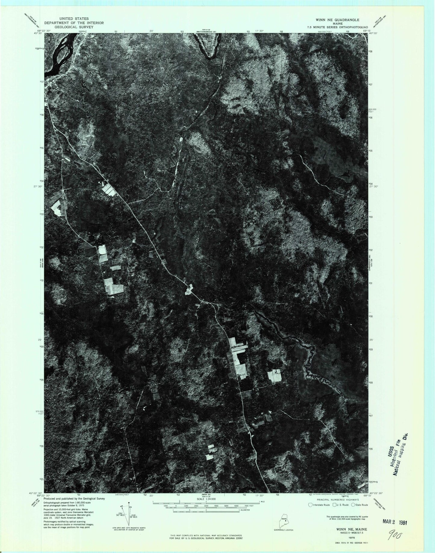 Classic USGS East Winn Maine 7.5'x7.5' Topo Map Image