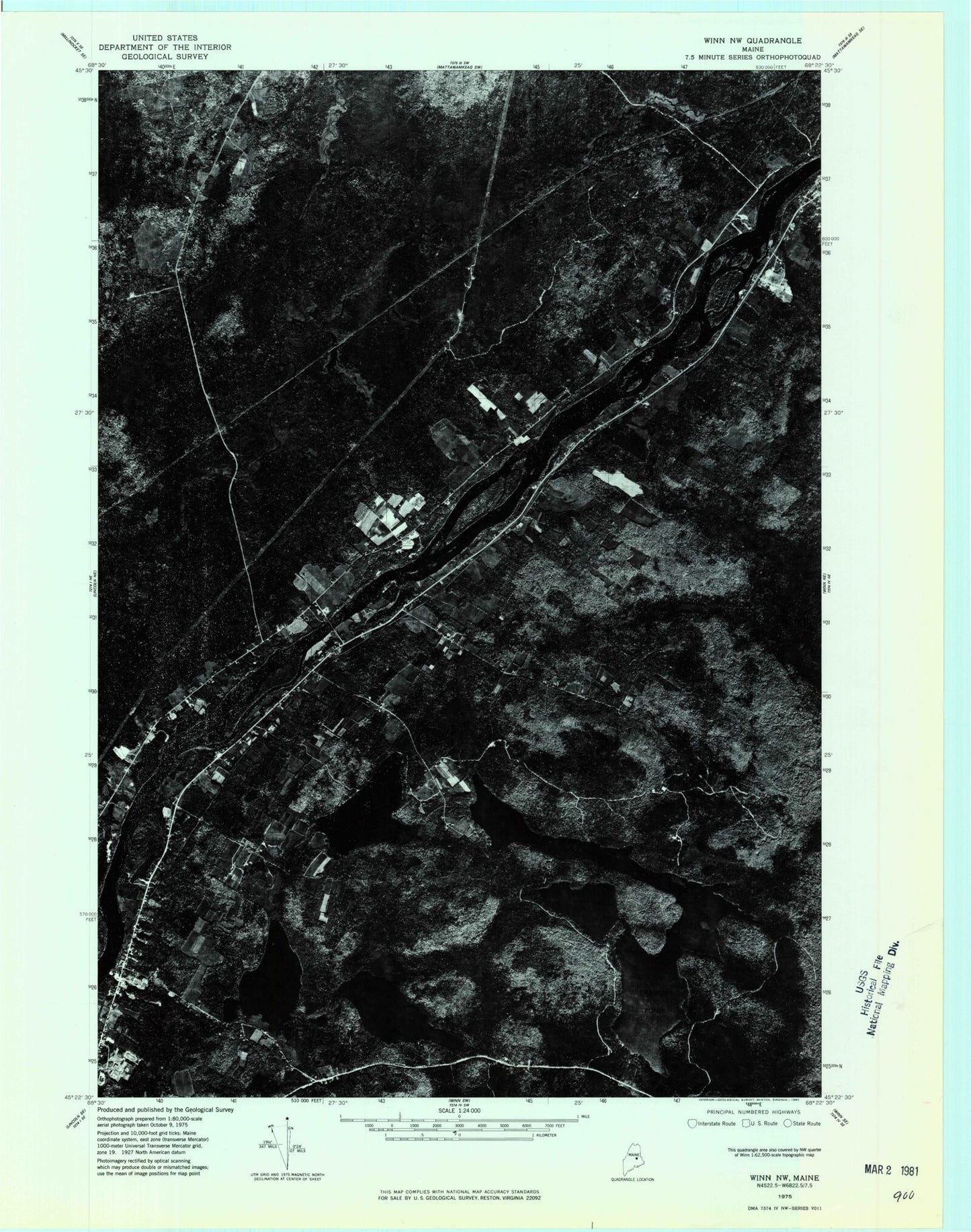 Classic USGS Lincoln Center Maine 7.5'x7.5' Topo Map Image